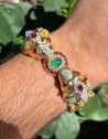 18K Gold & Platinum Double Headed Biting Lion Multi Rope Chain Bracelet With Emeralds, Diamonds, & Rubies-Bracelets-ASSAY