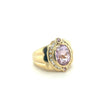 18K Gold Vintage Retro Regal Ring With Pink Kunzite and Diamond Halo-Semi Precious Jewelry-ASSAY