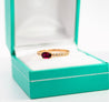18K Rose Gold Oval Cut Natural Ruby and Diamond Ribbed Bezel Set Ripple Ring-Rings-ASSAY