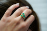 18K Solid Gold Thin Ribbed Textured Band Emerald, Ruby, Or Sapphire Ring-Rings-ASSAY