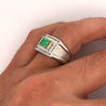 18K White Gold 1 Carat Natural Emerald Mens Ring With Princess Cut Diamonds-Rings-ASSAY