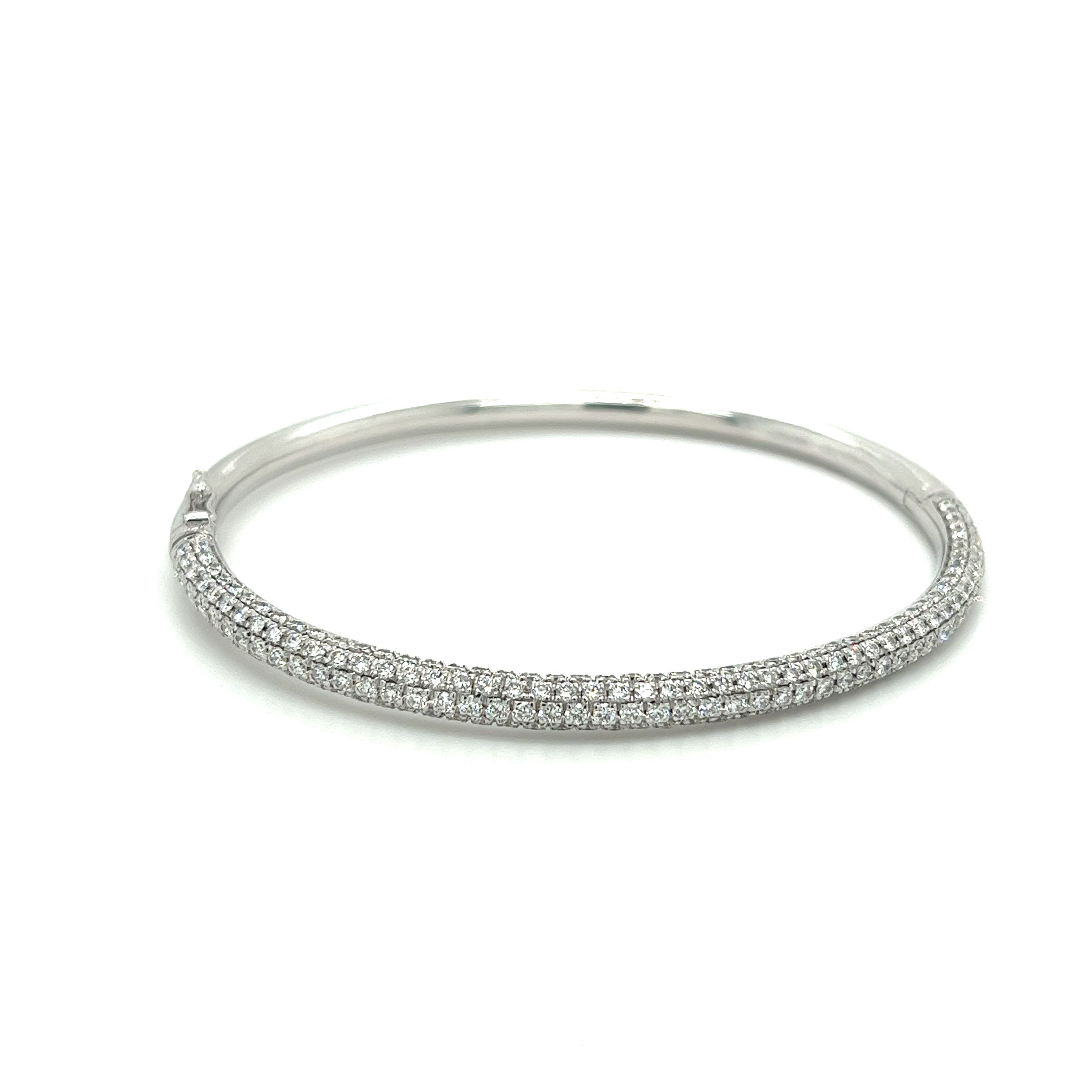 18K White Gold 3.7 Carat Round Cut Micro Pave Natural Diamond Bangle Bracelet-Bracelets-ASSAY