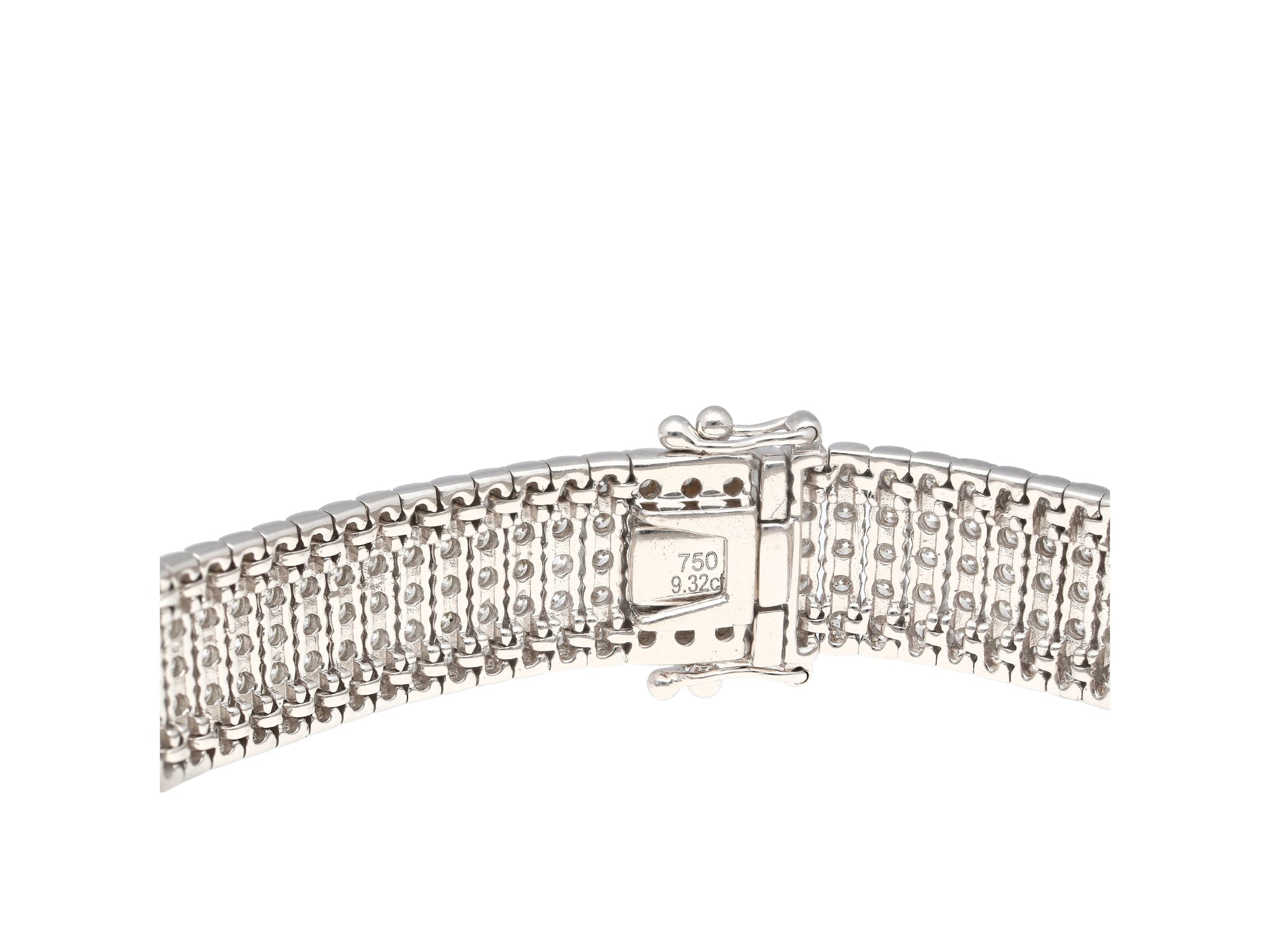 18K White Gold 9.32 Carat TW Natural Diamond 5-Row Tennis Bracelet