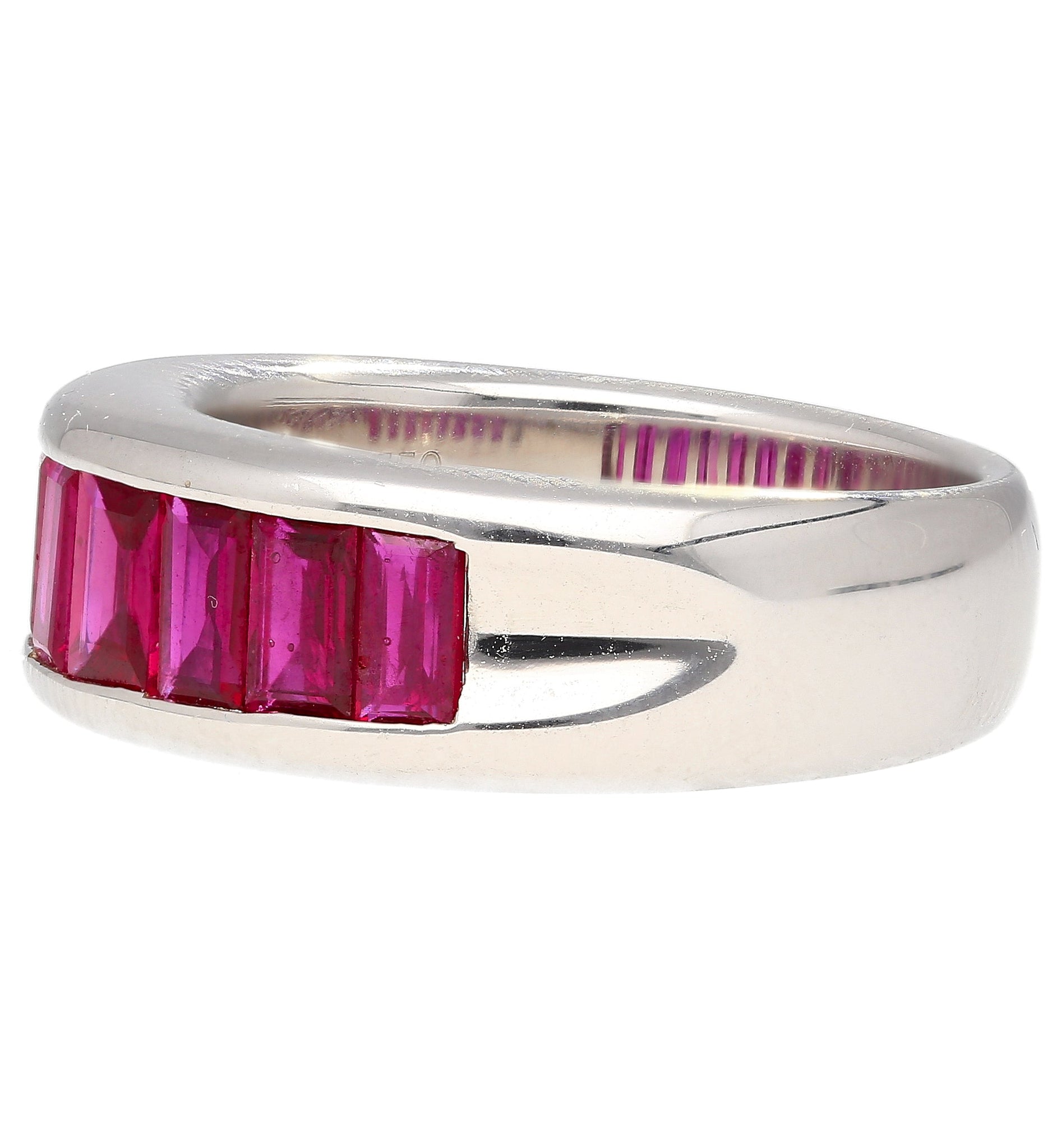 18K White Gold Channel Set Natural Baguette Cut 1-Row Ruby Band Ring-Band-ASSAY