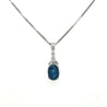 18K White Gold Oval Cut Blue Sapphire & Diamond Drop Pendant Necklace-Necklaces-ASSAY