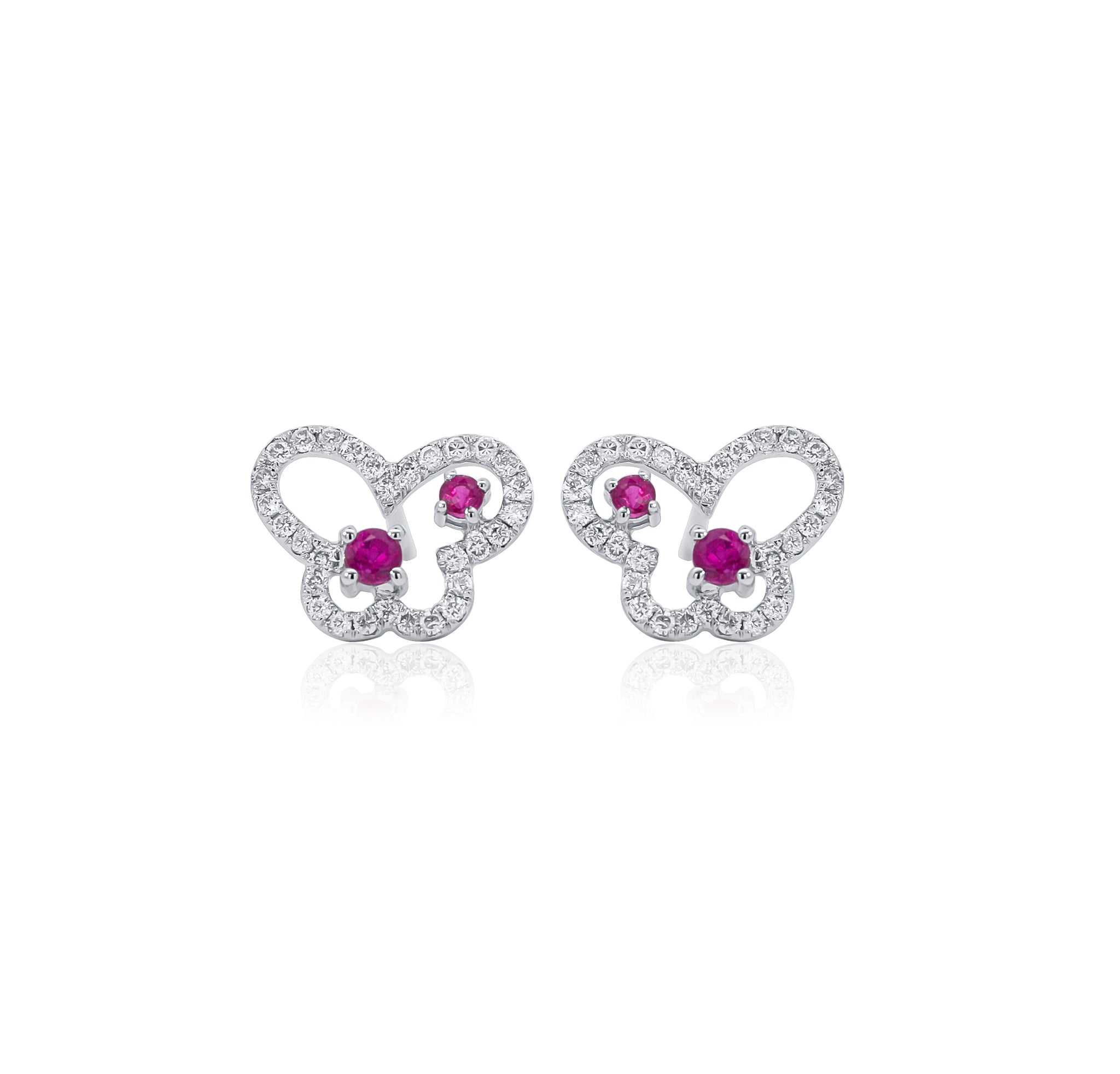 18K White Gold Ruby and Diamond Butterfly Outline Stud Earrings-Earrings-ASSAY