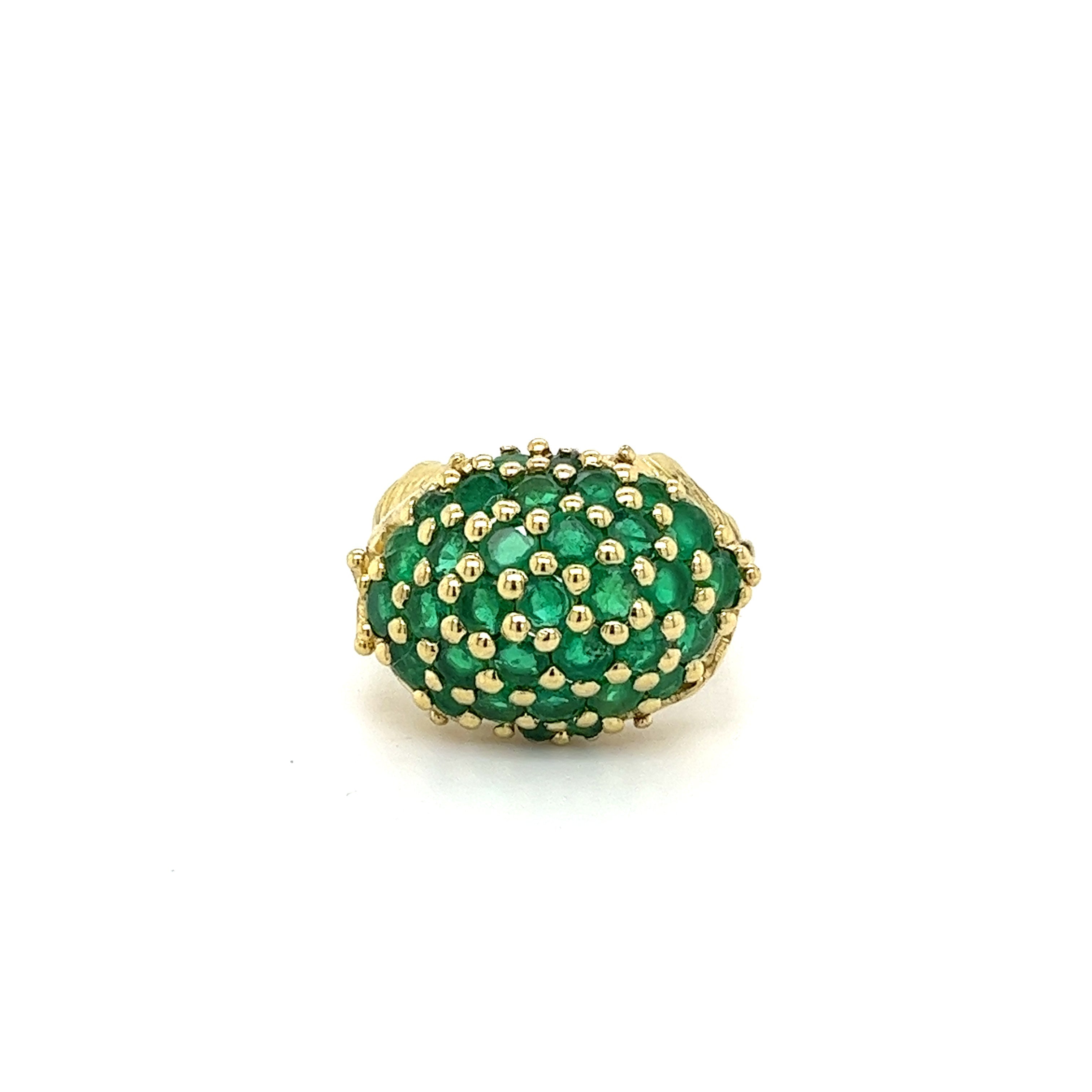 18K Yellow Gold Round Natural Emerald Gemstone Cluster Dome Ring-Rings-ASSAY