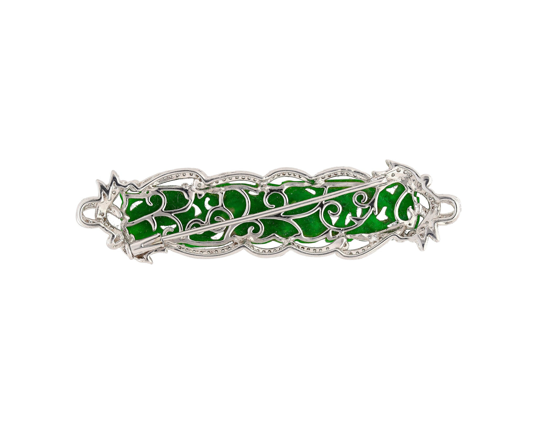 18.20 Carat Carved Dragon Green Jadeite Jade Grade "A" & Diamonds Pendant & Pin Crossover