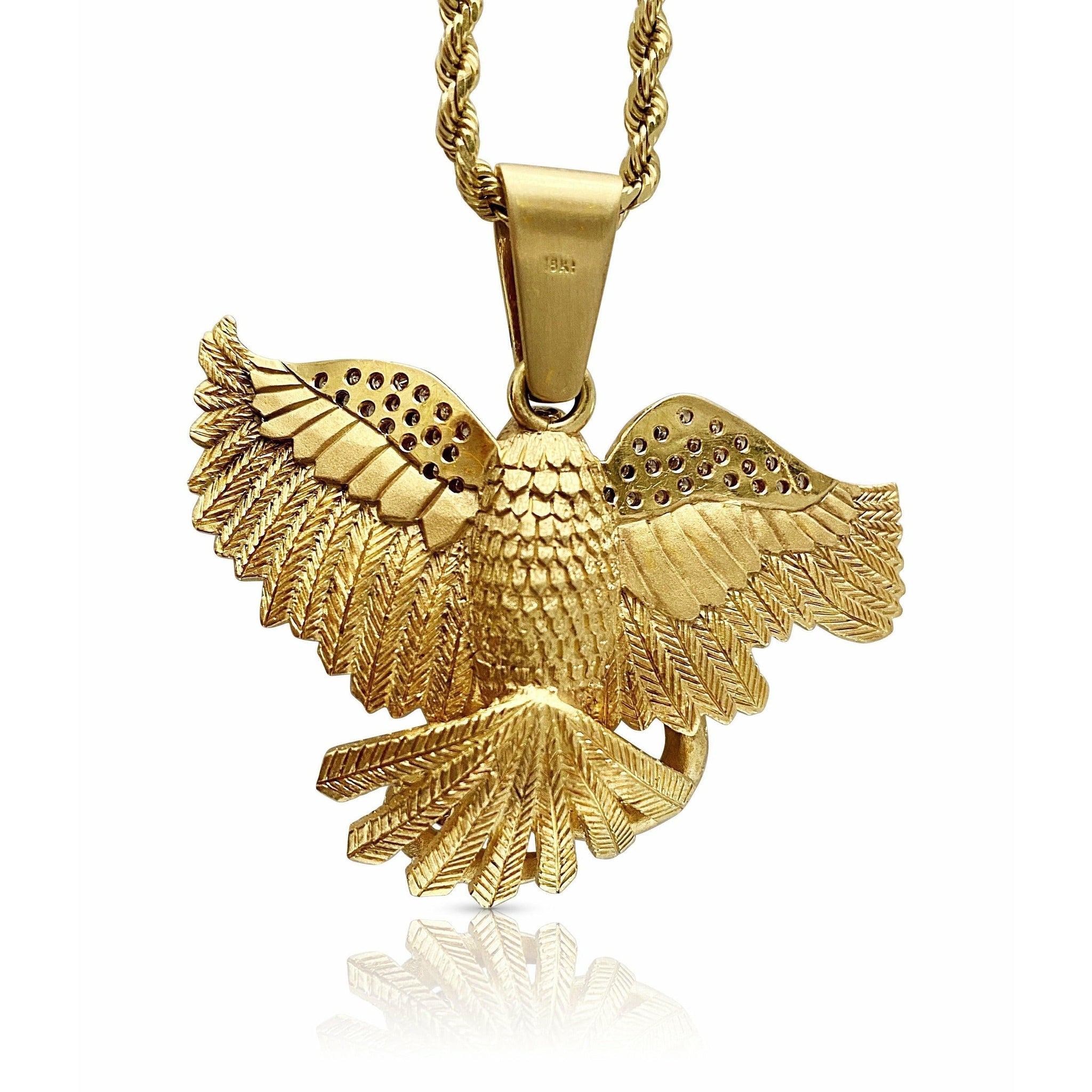 18k Solid Gold Eagle with Cabochon Cut Colombian Emerald Necklace Mexican Coat Of Arms Gold Eagle Pendant Necklace - ASSAY