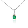 18k Solid Gold Natural Colombian Emerald and 3 Round Diamonds On Top Pendant Necklace-Necklaces-ASSAY