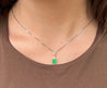 18k Solid Gold Natural Colombian Emerald and 3 Round Diamonds On Top Pendant Necklace-Necklaces-ASSAY