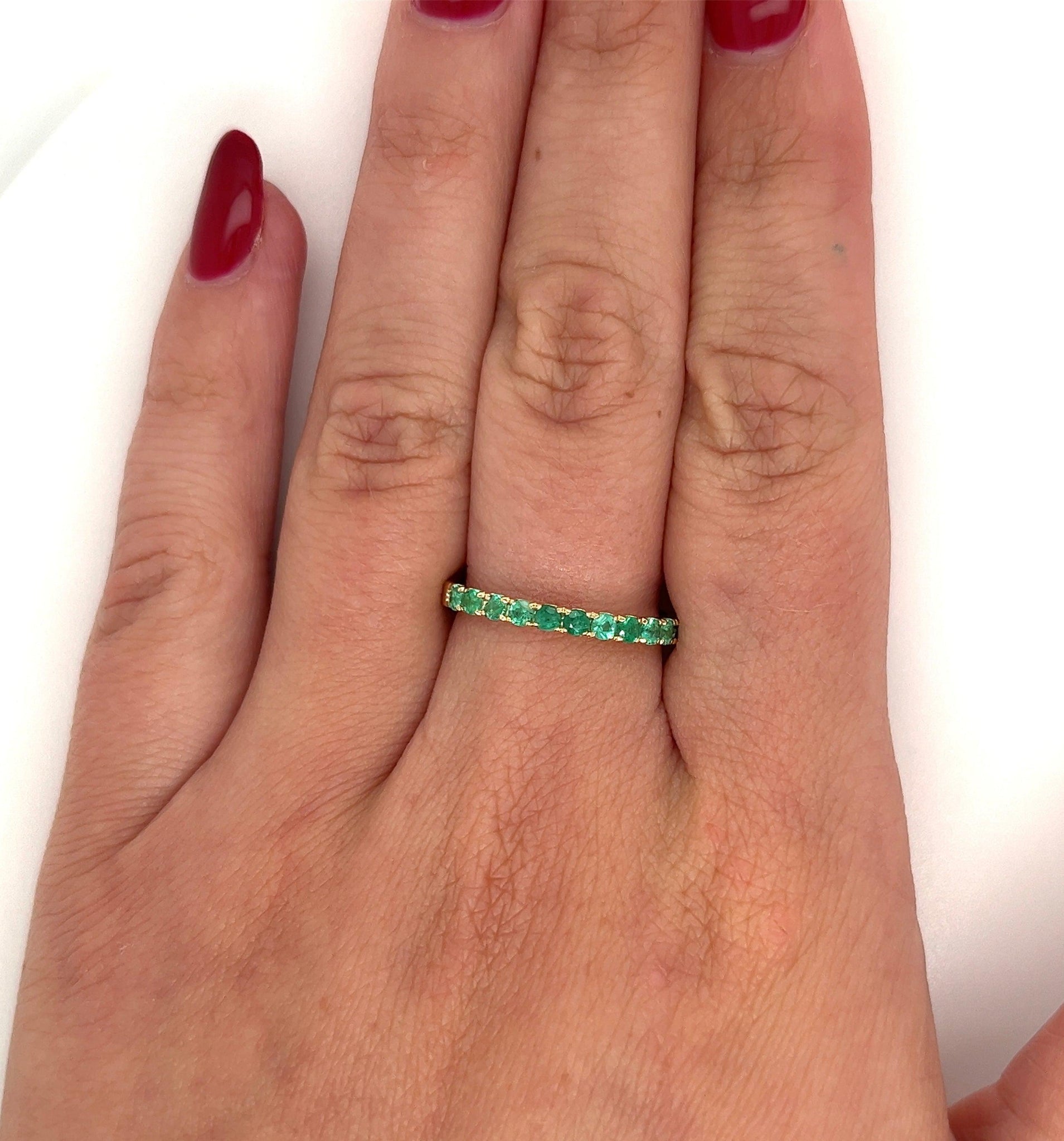 18k Solid Gold Natural Round Emerald Band | Size 6.5-7.5 | 2.0-2.5mm-Emerald Ring-ASSAY