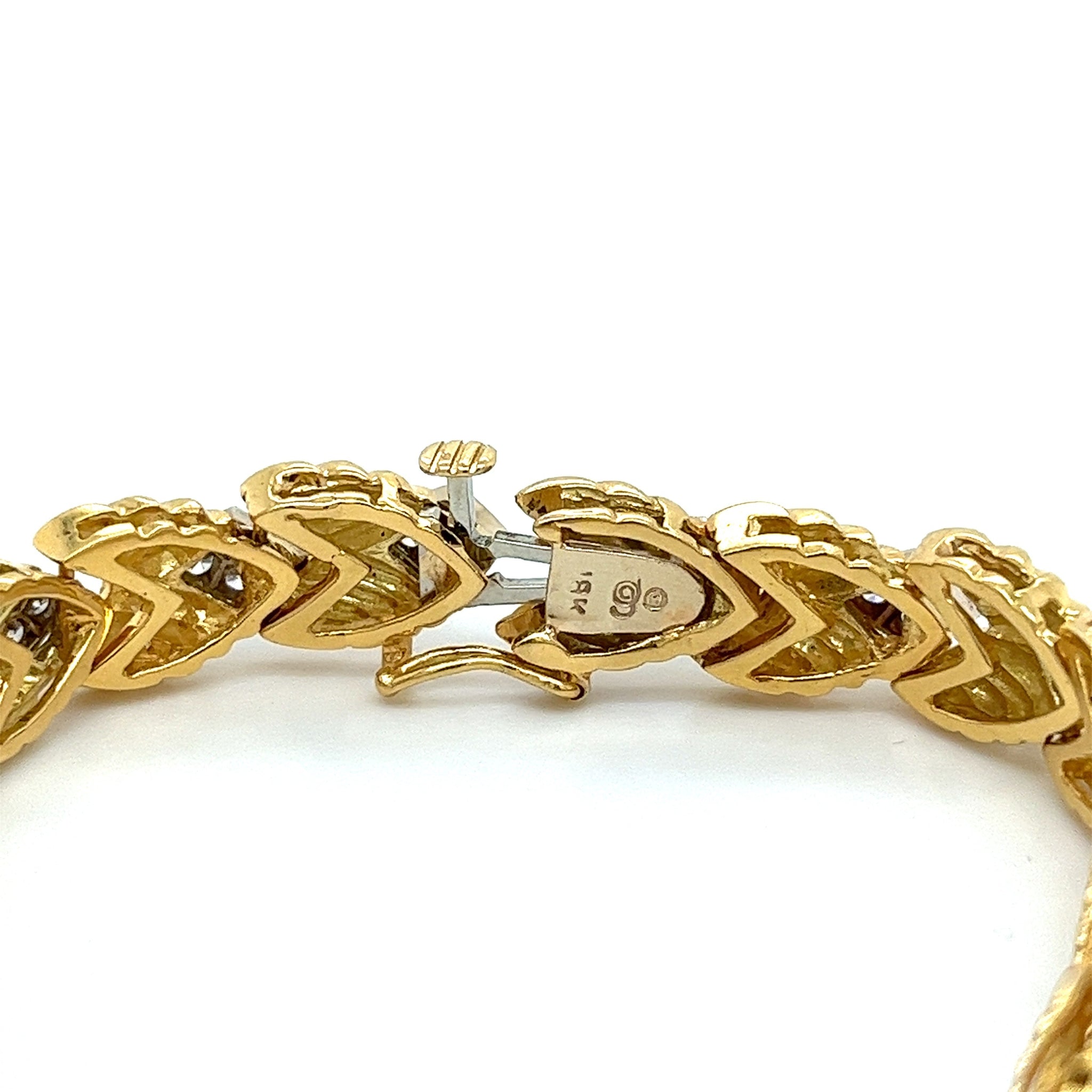 18k Two-Tone Gold Link Bracelet with Textured Finish and 1.30CTW in Diamonds-Bracelets-ASSAY