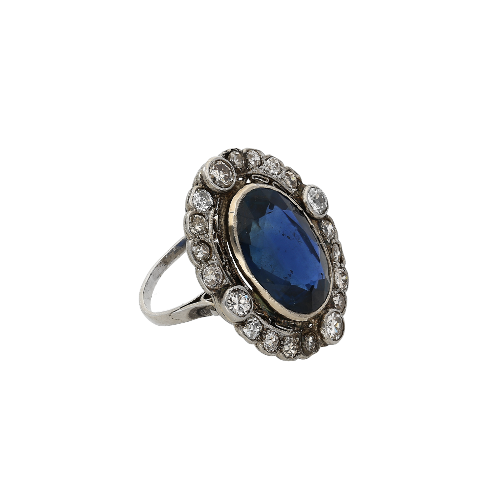 19th Century Victorian-Era 15 Carat Burma Oval-Cut Sapphire and Diamond Ring-Rings-ASSAY