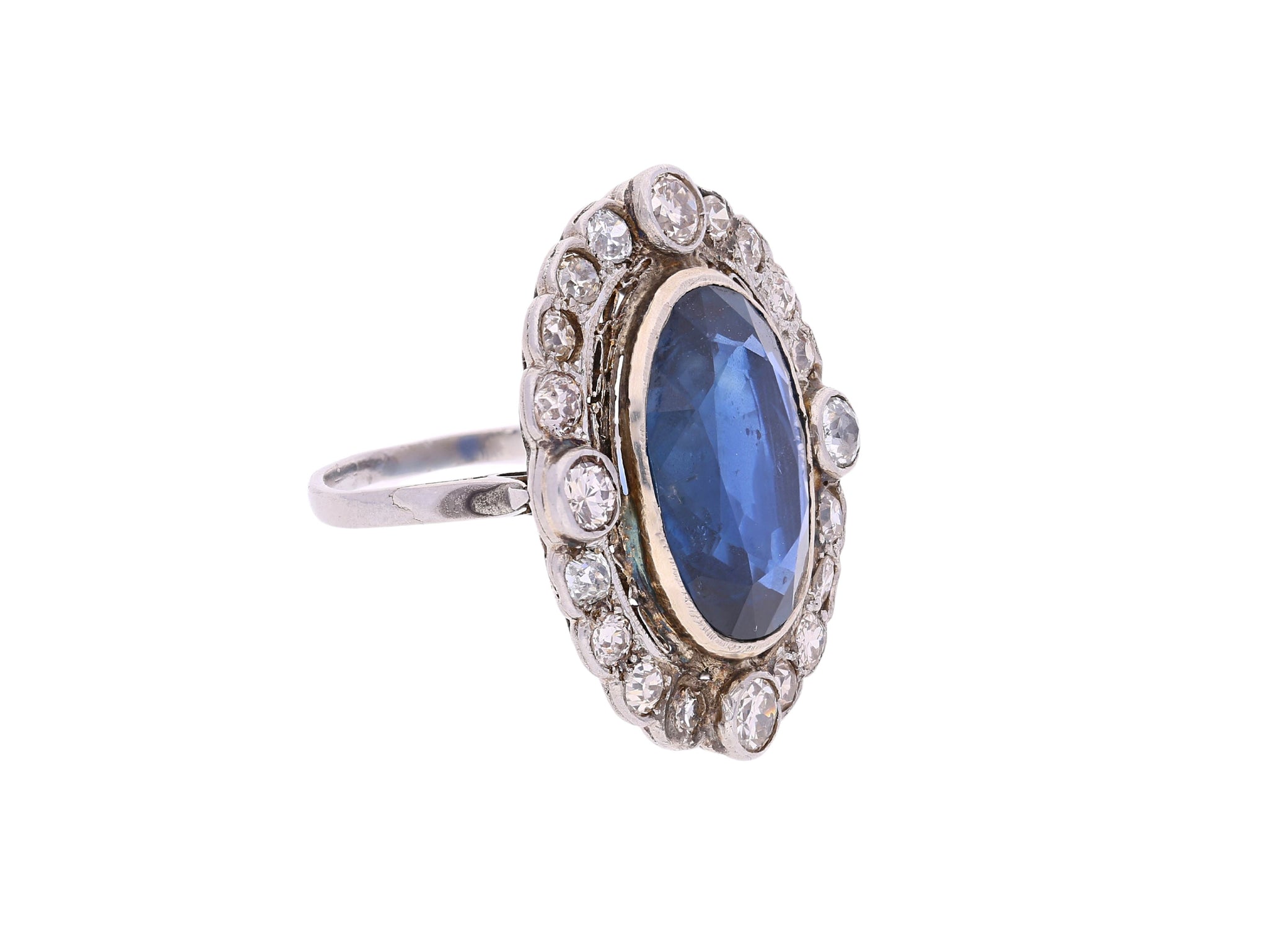 19th Century Victorian Era 15 Carat Burma Oval Cut Sapphire and Diamond Ring Rings