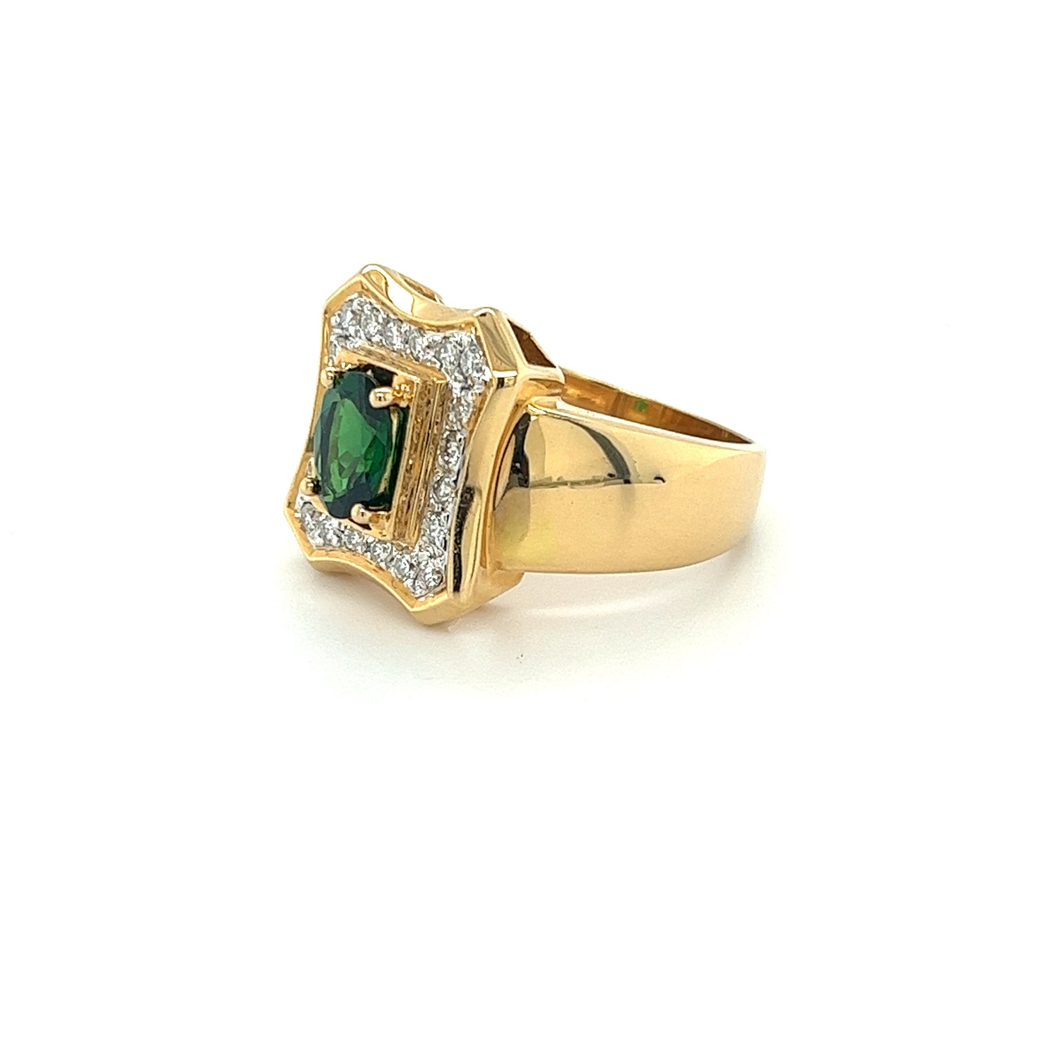 1.25 Carat Oval Cut Tsavorite And Round Cut Diamond Halo Rectangle Shape Ring-Semi Precious Jewelry-ASSAY