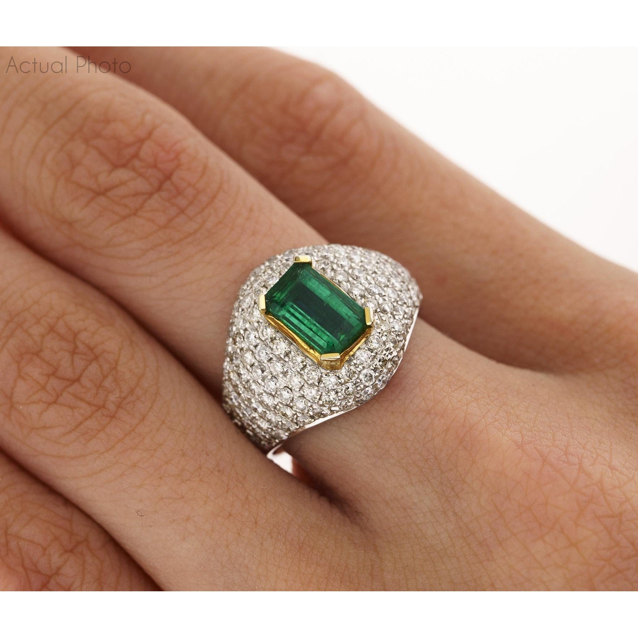 1.25 Carat Zambian Emerald and Diamond Pave Cluster Art Deco Ring
