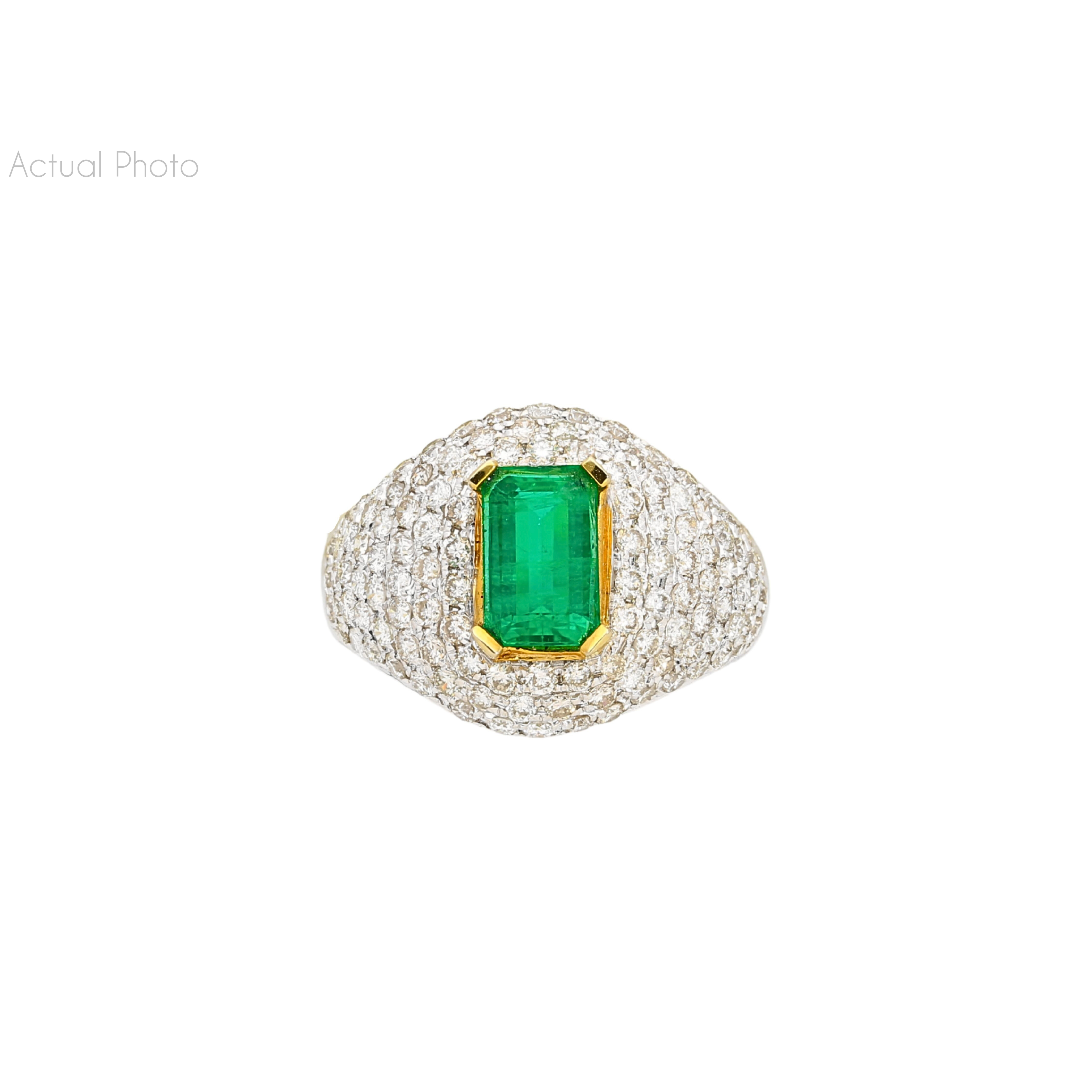 1.25 Carat Zambian Emerald and Diamond Pave Cluster Art Deco Ring-ASSAY