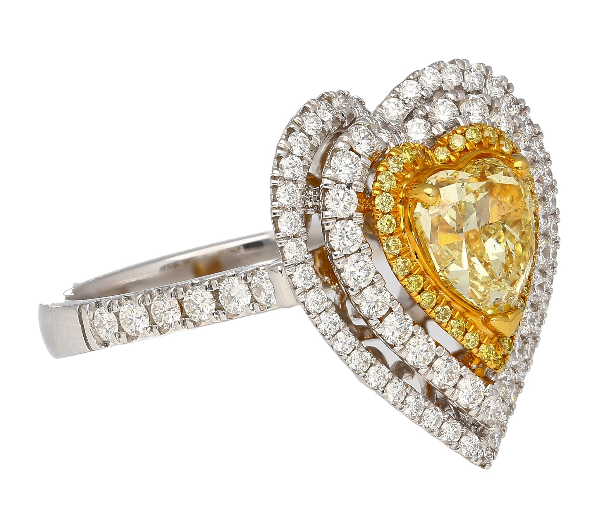 1.39 Carat GIA Certified Fancy Yellow Heart Cut Diamond Double Halo Ring