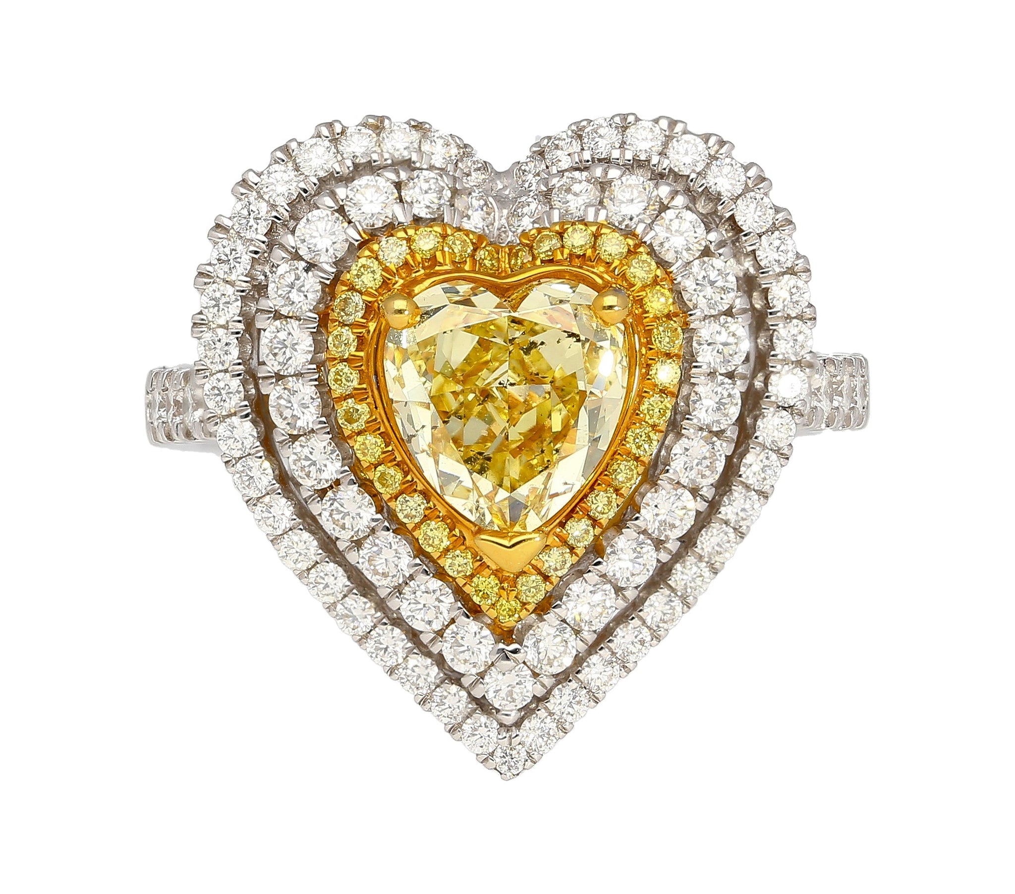 1.39 Carat GIA Certified Fancy Yellow Heart Cut Diamond Double Halo Ring