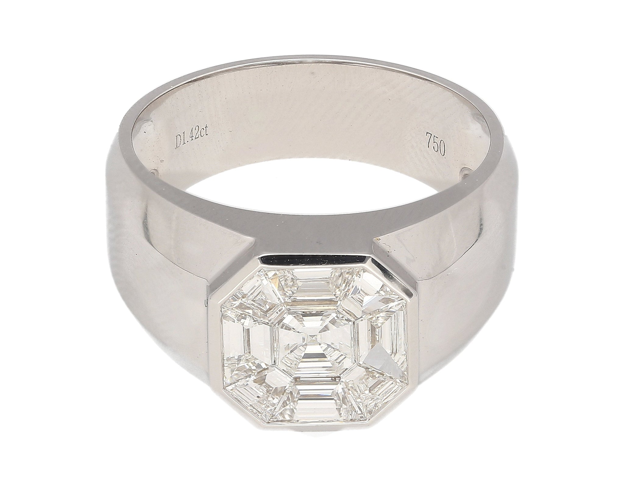 1.42 Carat Mixed Asscher Cut Illusion Set Mens Natural Diamond Cluster Ring