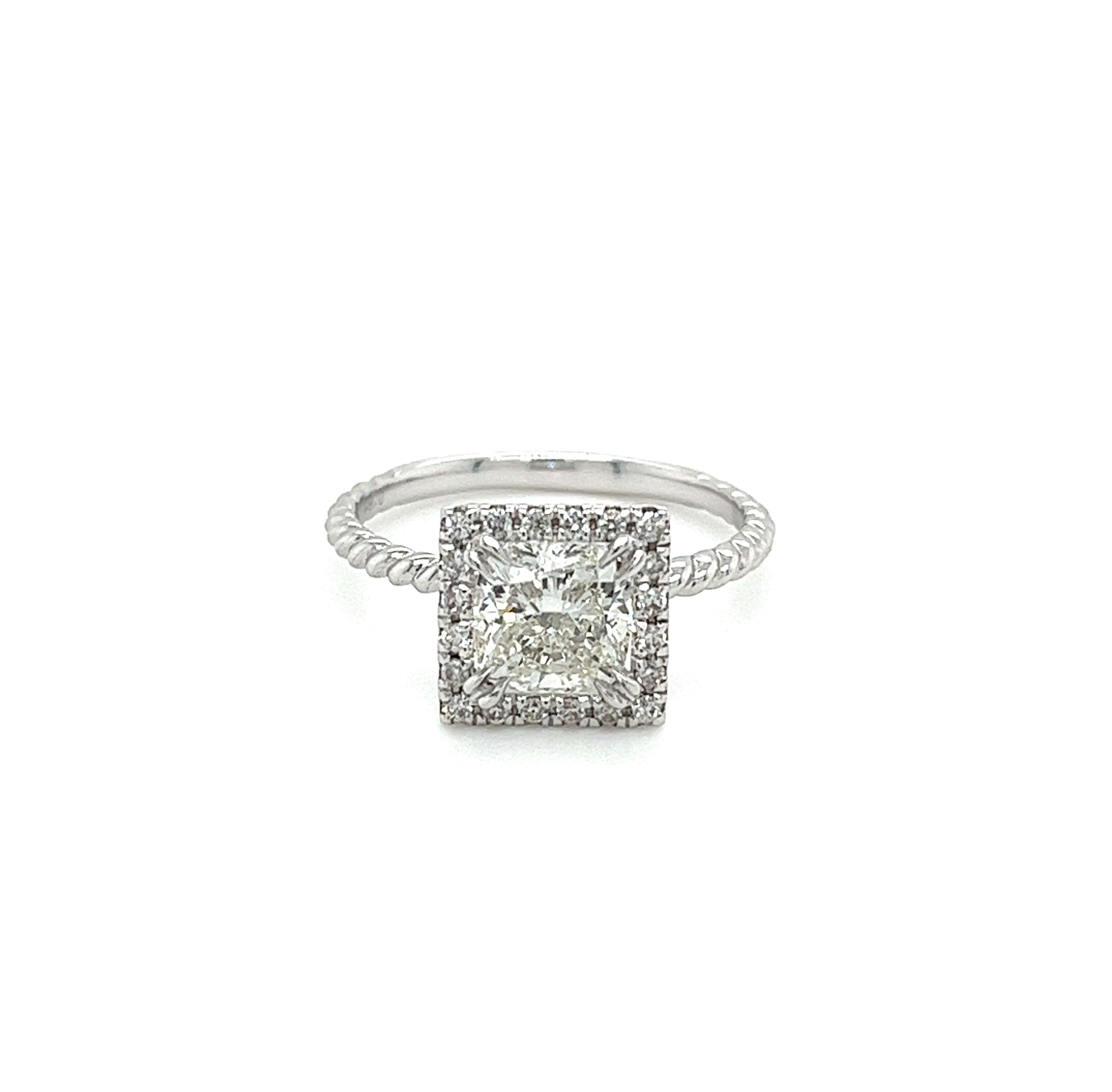 1.60 Carat Princess Cut Lab Grown Diamond Engagement Ring in 18K Rope Style Shank and Diamond Halo-Rings-ASSAY