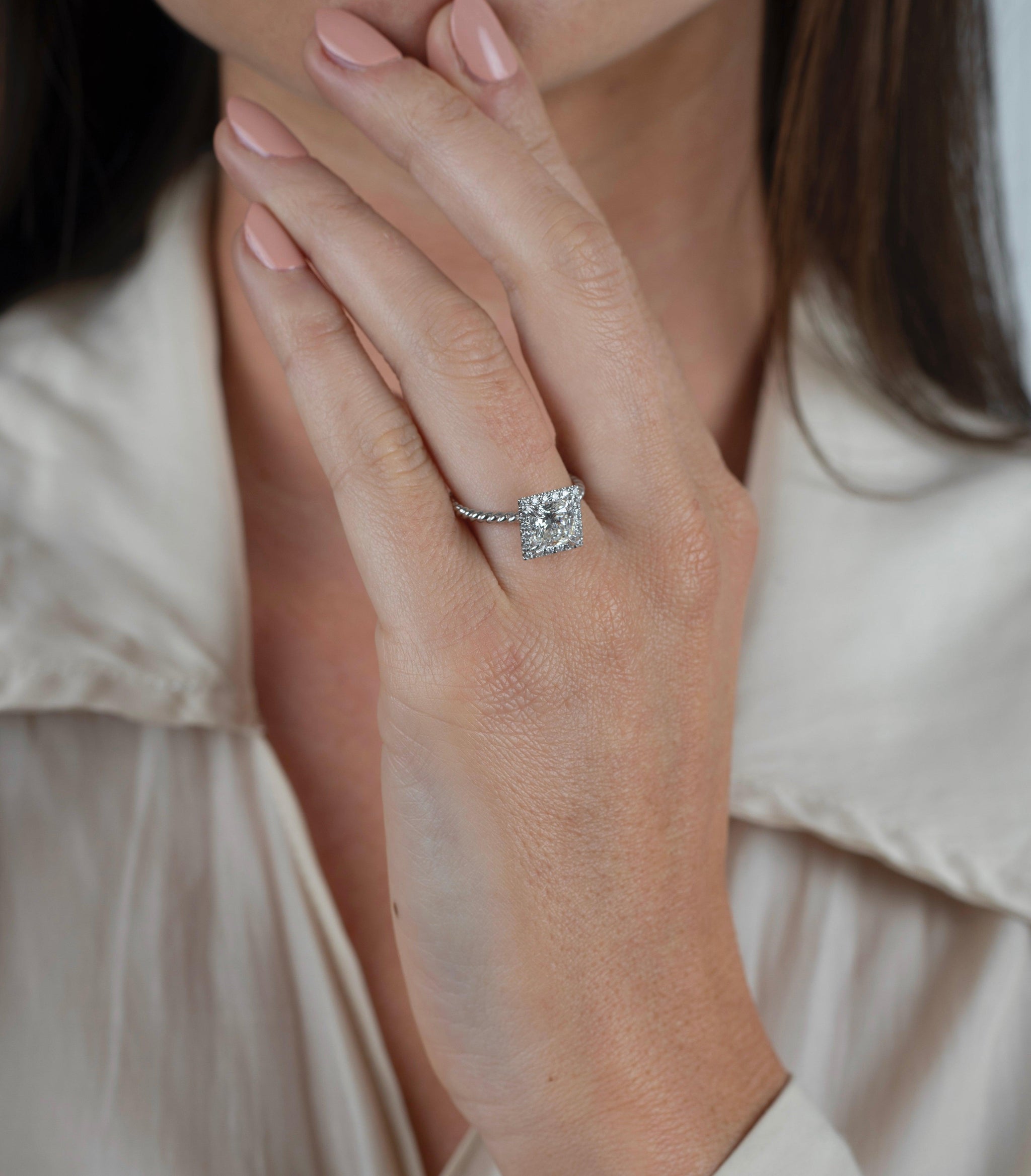 Vine Princess Cut Halo diamond Engagement Ring In 14K Rose Gold |  Fascinating Diamonds