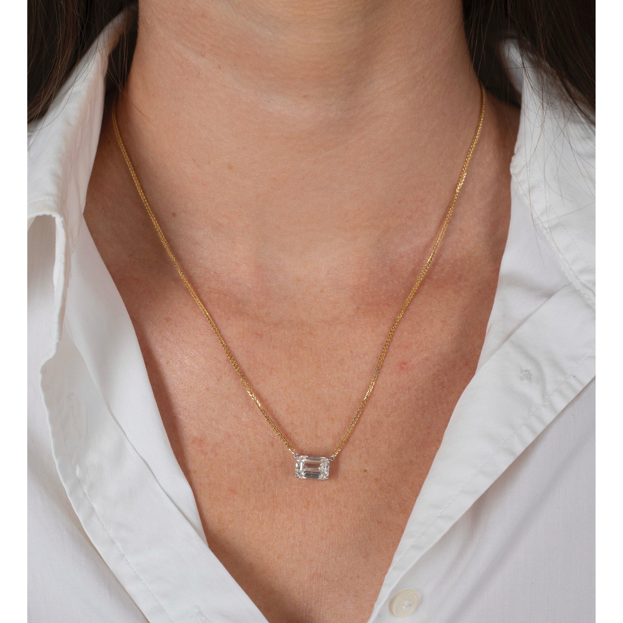 2CT Emerald Cut Lab Diamond Connected Floating Necklace in 18K – ASSAY
