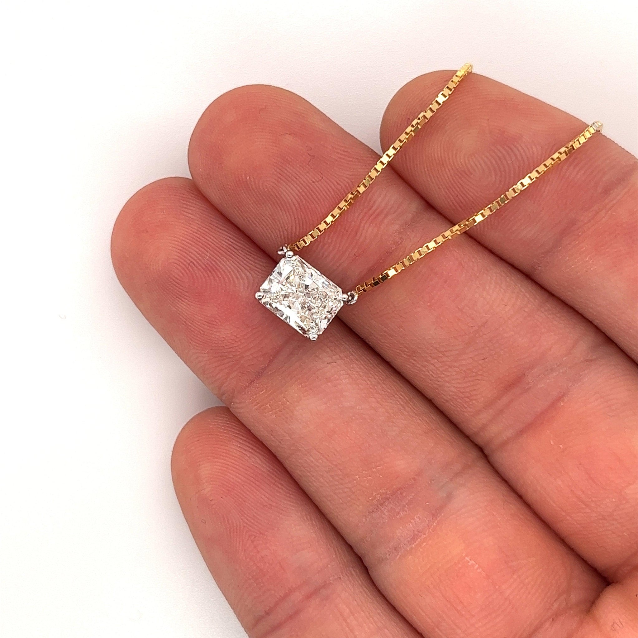 2 Carat Radiant Cut Solitaire Floating Lab Diamond Necklace,-ASSAY