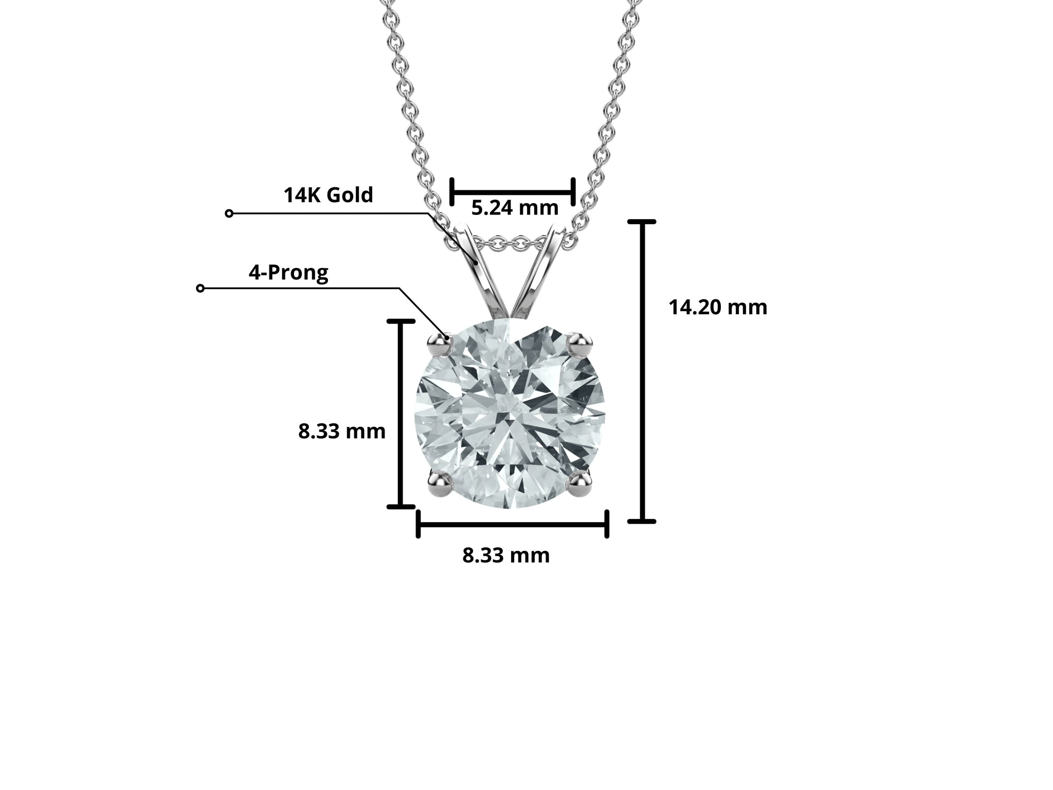 2 Carat Round Lab Grown Diamond Solitaire Single Pendant in 14K White Gold-ASSAY