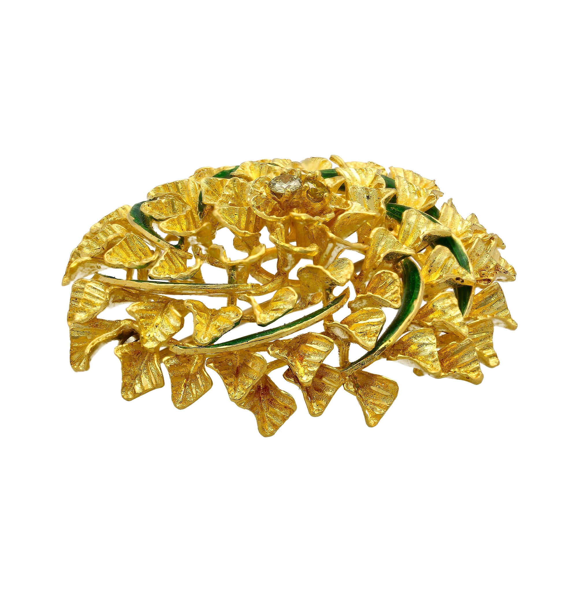 22k & 18K Yellow Gold Floral Motif Diamond Pin/brooch and Pendant