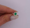 2/3 Carat Natural Emerald & Diamond Oval Halo 1.7mm Band Ring in 18K White Gold