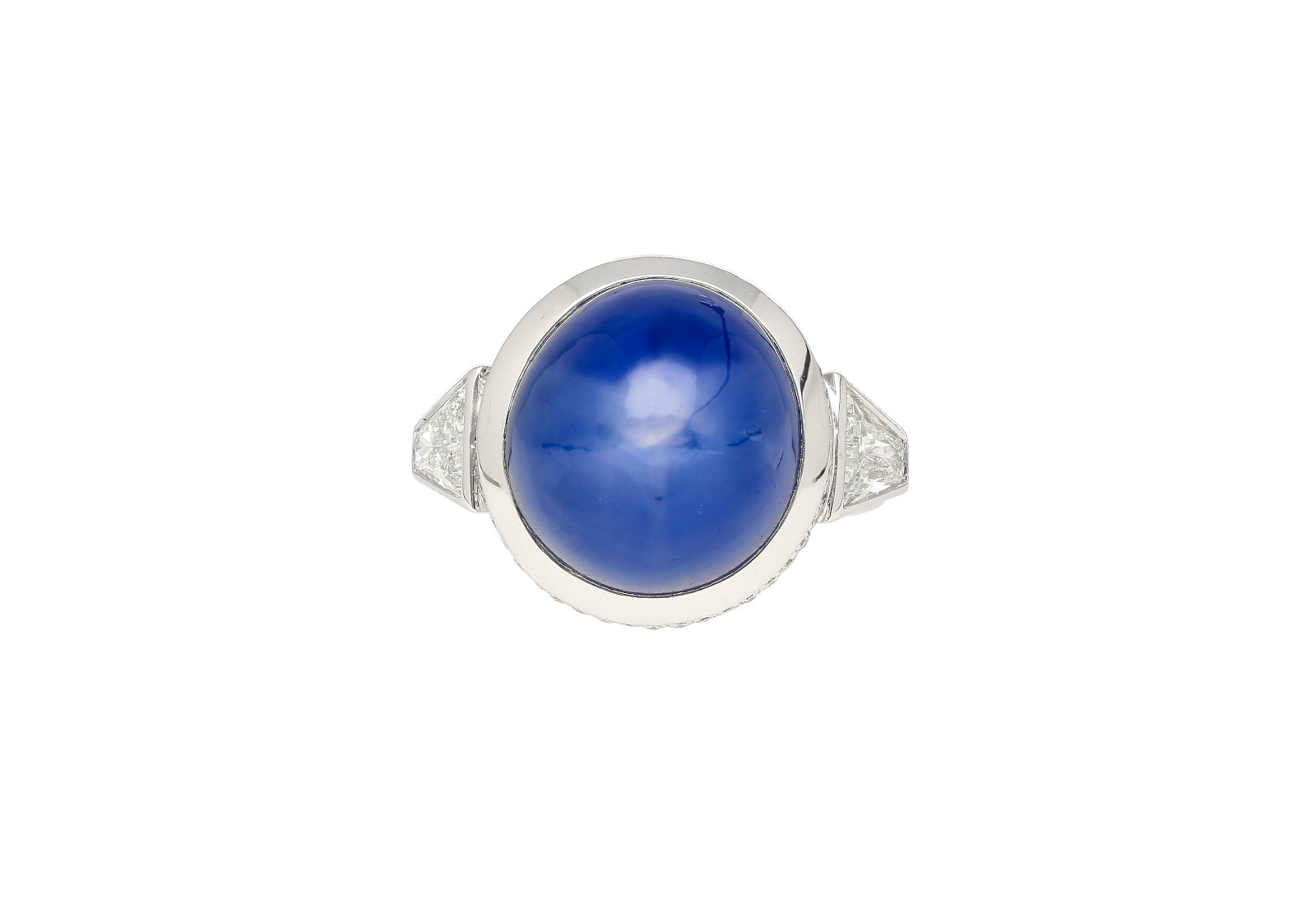25 Carat GRS Certified No Heat Cabochon Cut Blue Star Sapphire Ring With Trapezoid Cut Diamonds-Rings-ASSAY