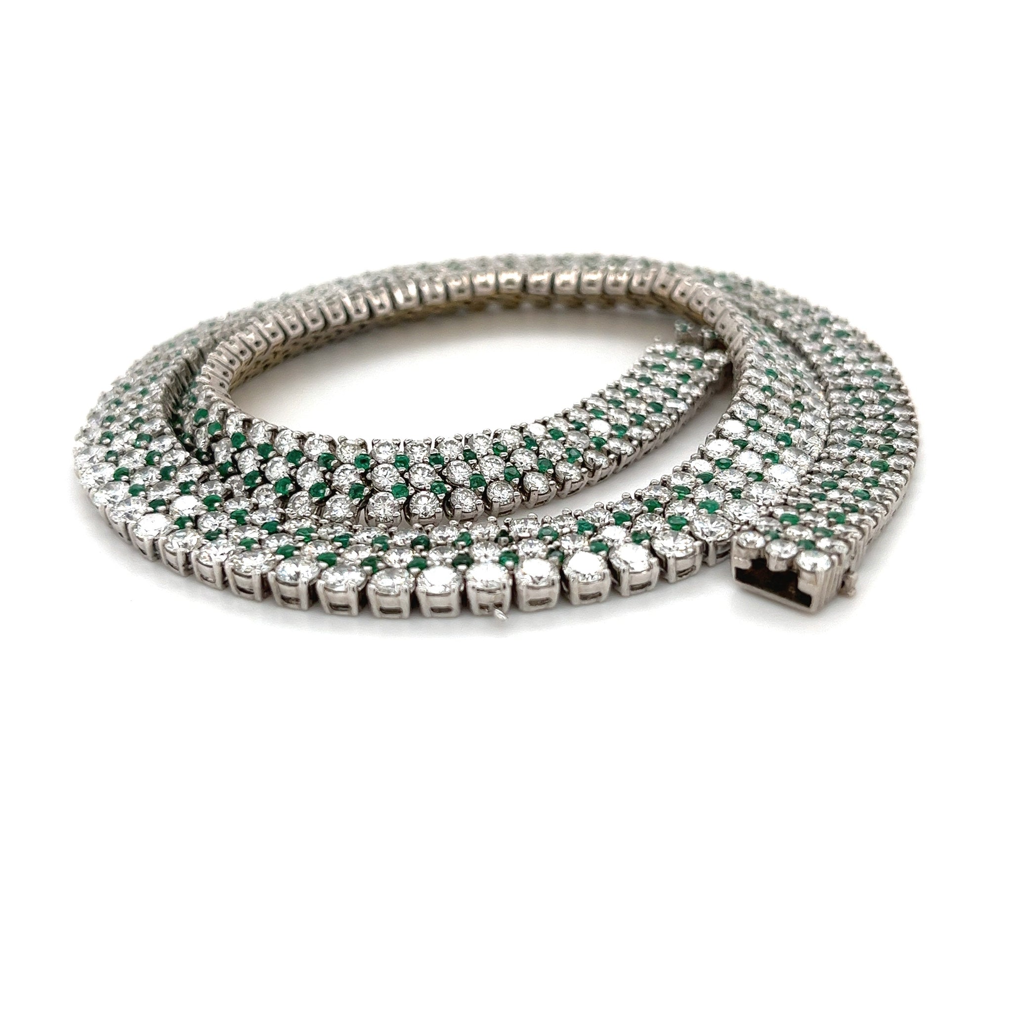 27 Carat Diamond and Emerald Flexible Choker Necklace in 18k White Gold-Necklaces-ASSAY
