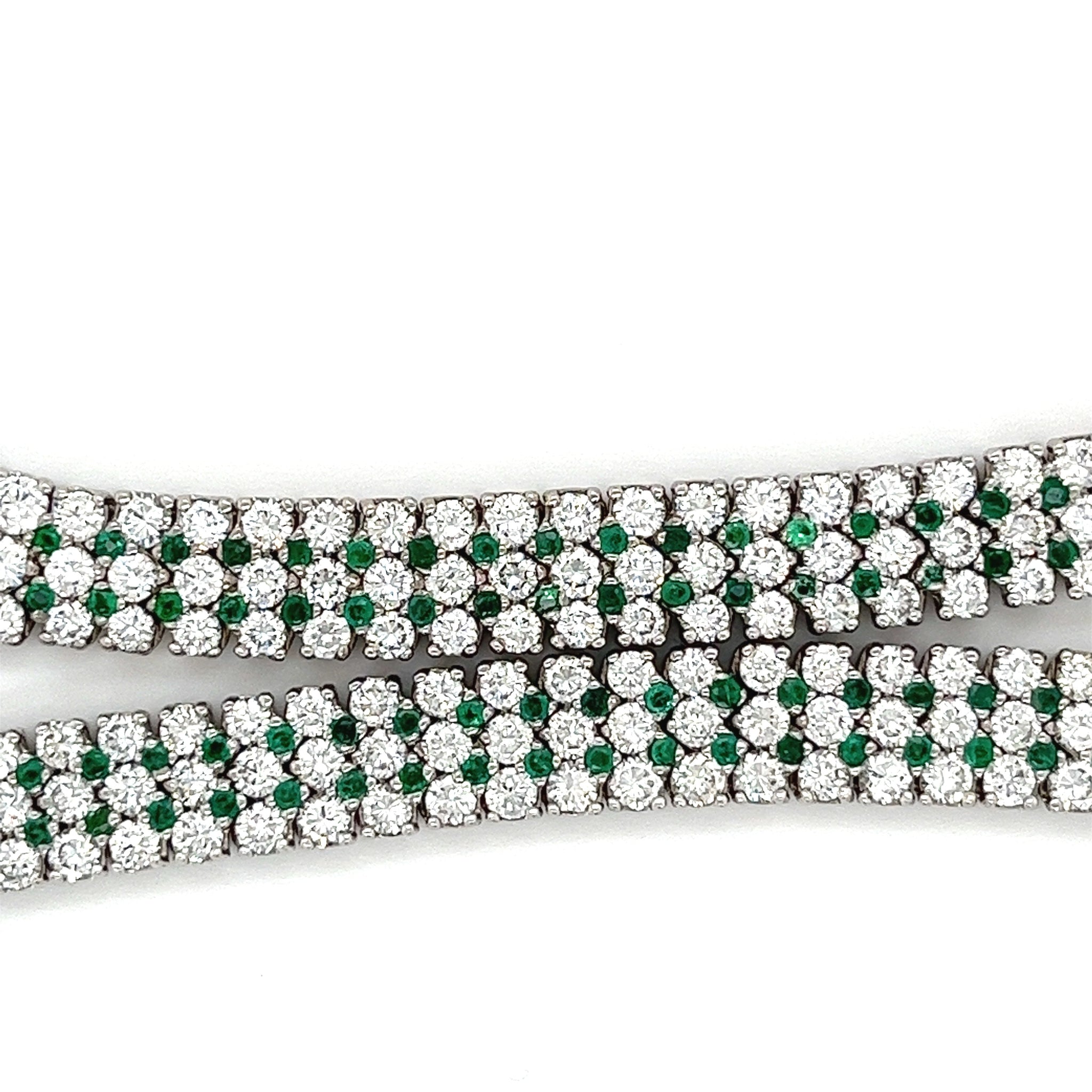 27 Carat Diamond and Emerald Flexible Choker Necklace in 18k White Gold-Necklaces-ASSAY
