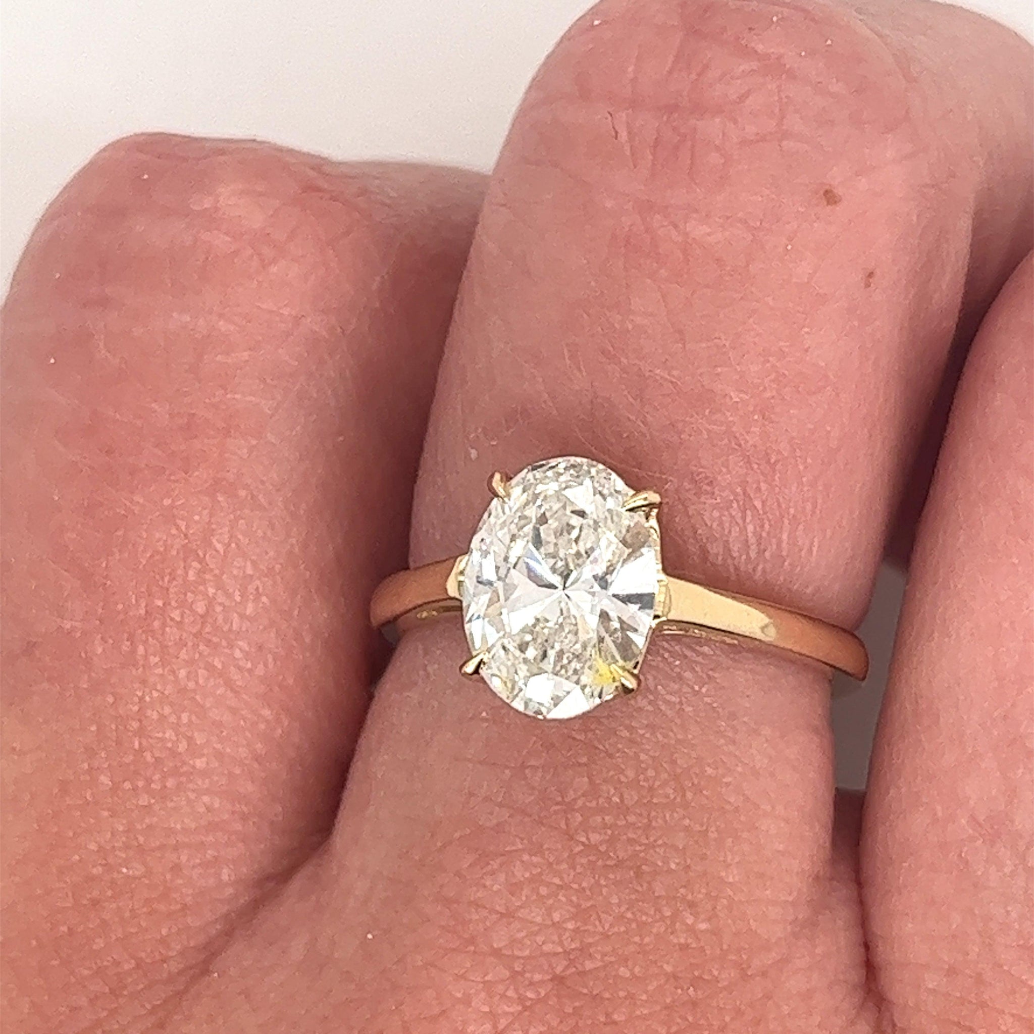 2.06 Carat Oval Cut Lab Grown Diamond CVD Ring in 14K Yellow Gold Low Profile Setting-Engagement Ring-ASSAY