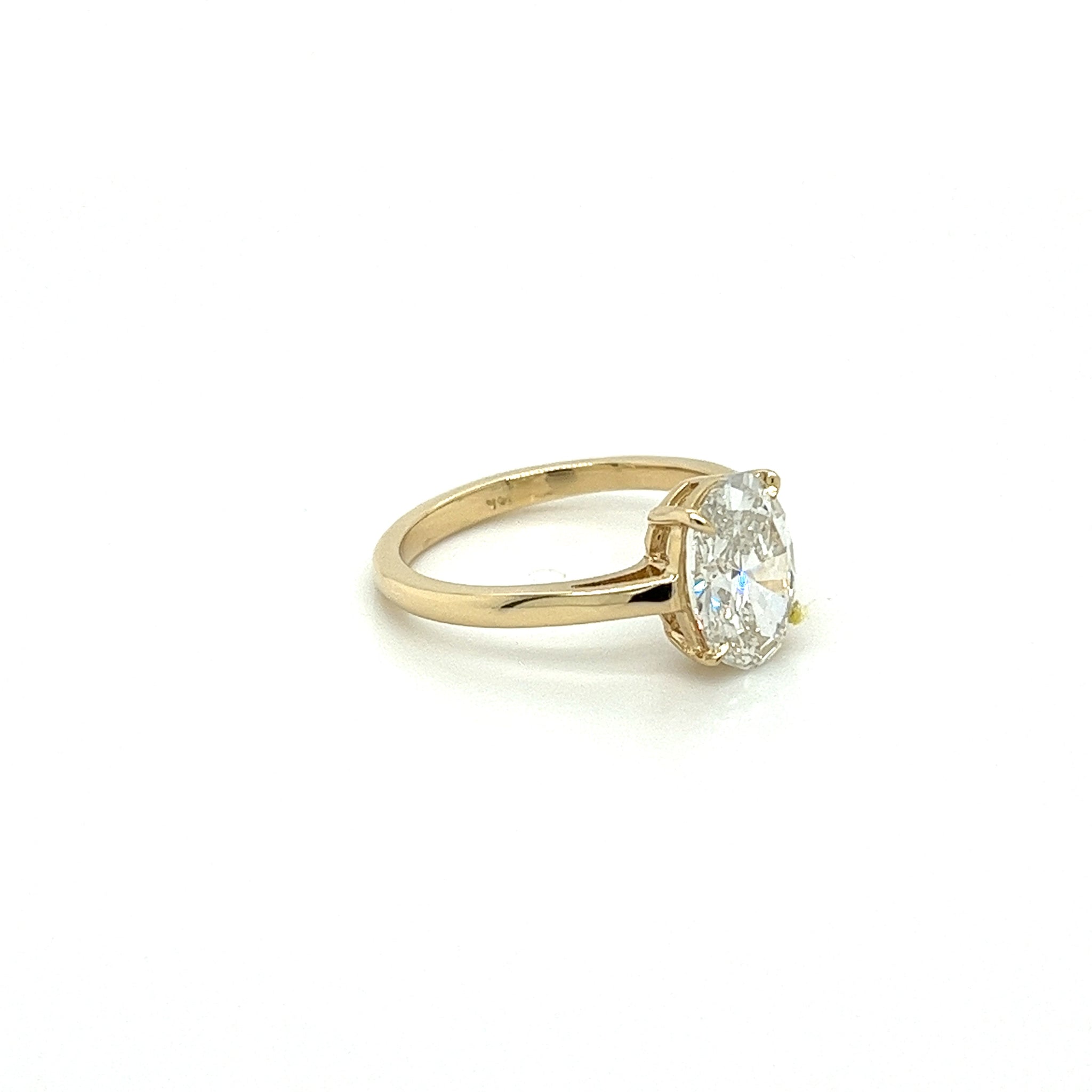 2.06 Carat Oval Cut Lab Grown Diamond CVD Ring in 14K Yellow Gold Low Profile Setting-Engagement Ring-ASSAY