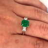 2.19 Carat Natural Emerald 3-Stone Ring with Baguette Diamond in 18K White Gold-Rings-ASSAY