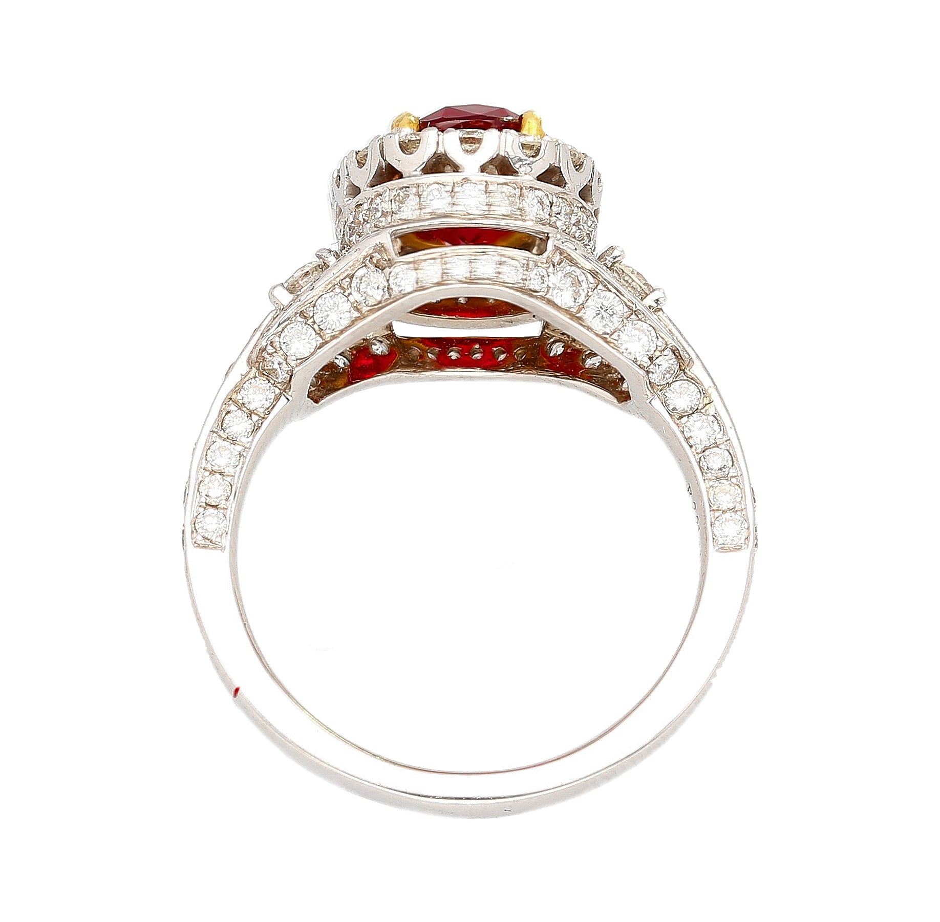 2.20 carat Vivid Red Oval Cut Ruby & Diamond Retro Regal Style Vintage Ring