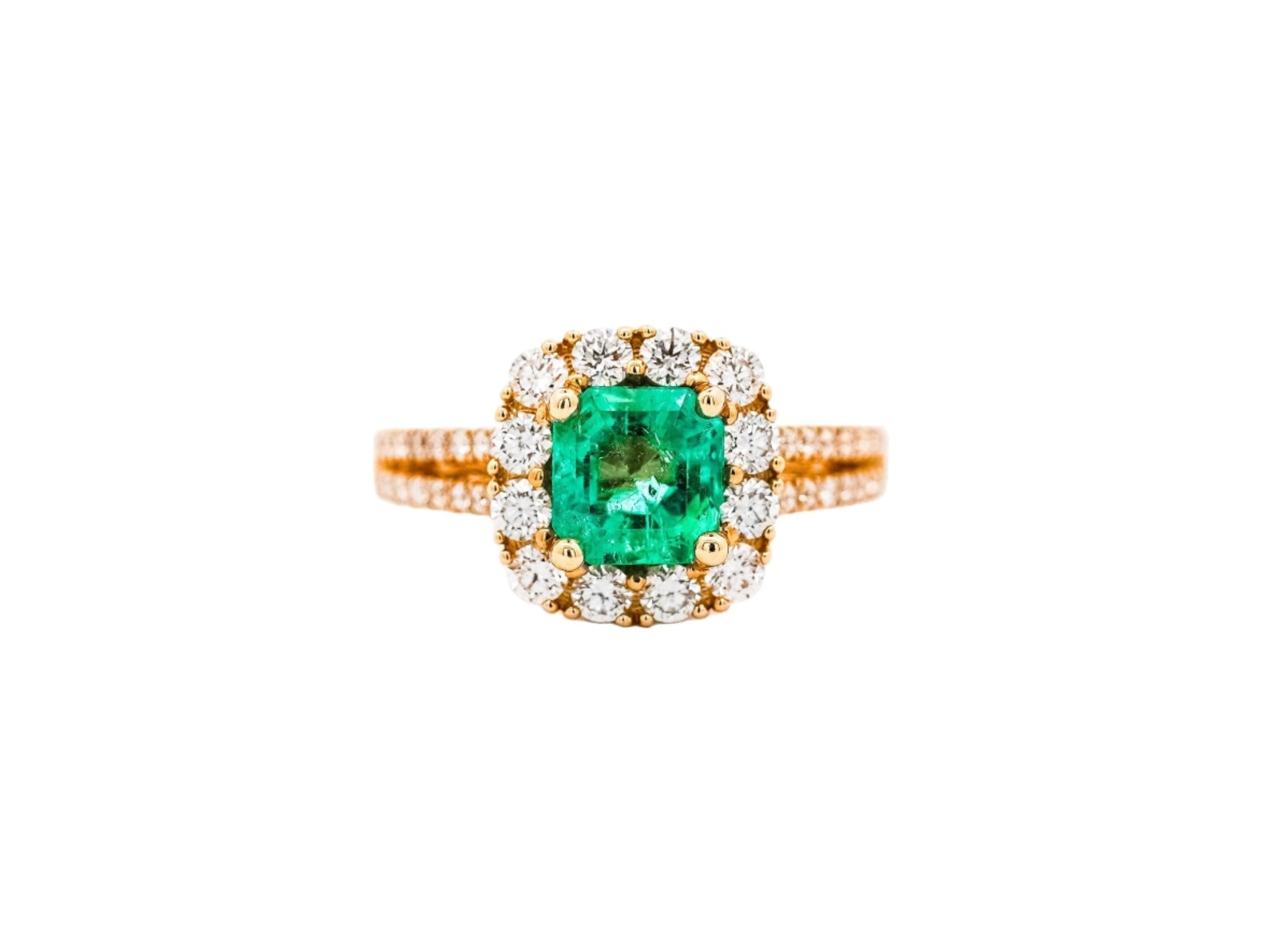 Natural 2.48 Carat TW Colombian Emerald & Diamond Halo Ring in 18K Yellow Gold 2-Row Setting-Emerald-ASSAY