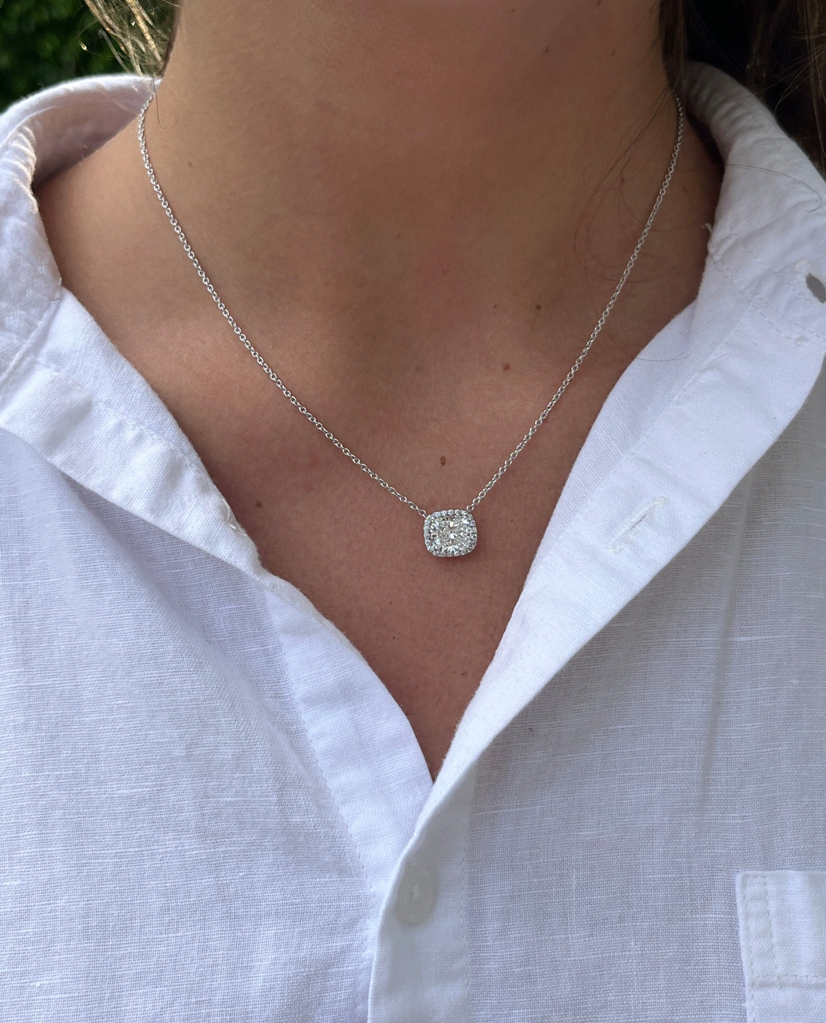 Round & Pear Diamond Halo Necklace | Berlinger Jewelry