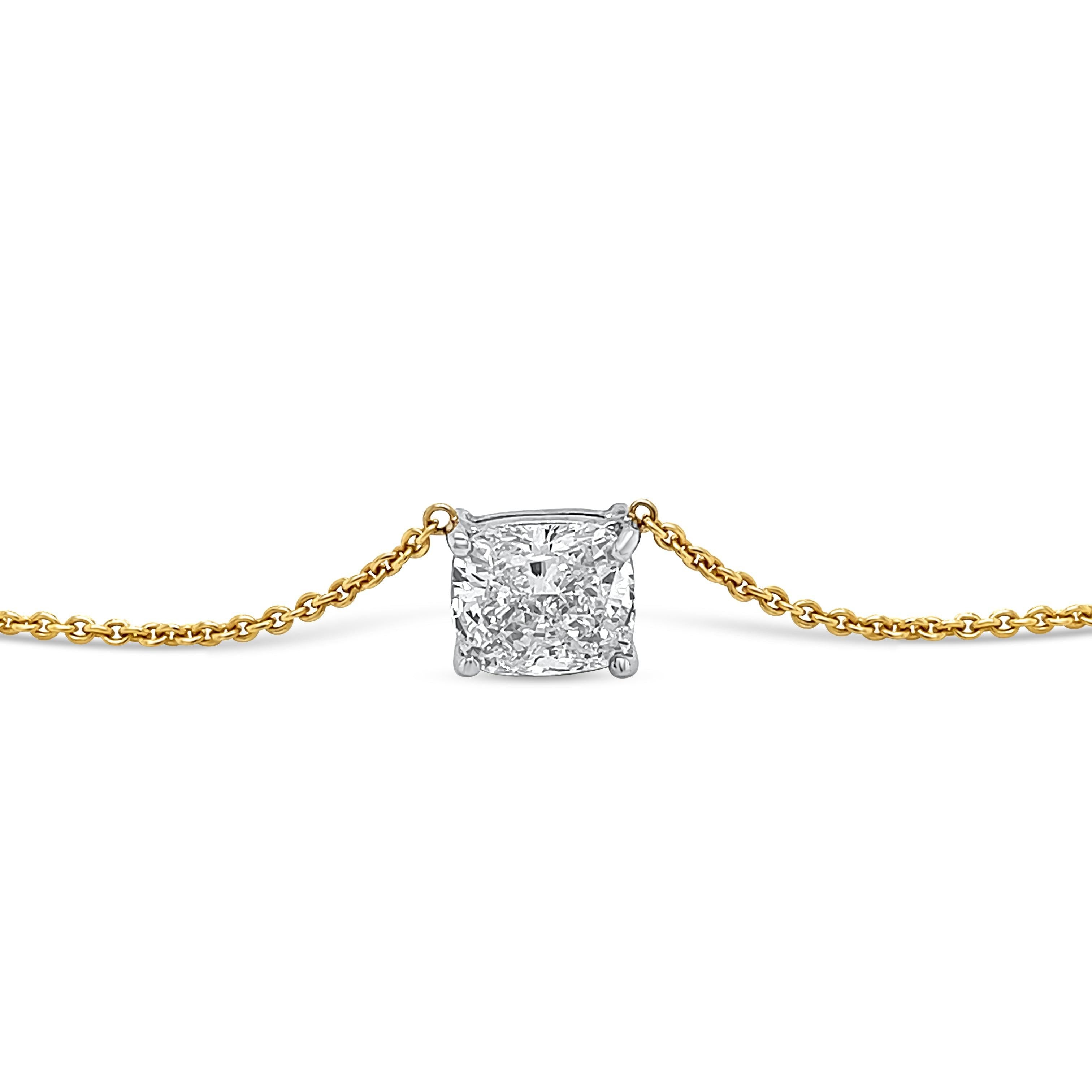 2.56 Carat Cushion Cut Lab Grown Diamond Floating Connected Necklace in 18K Gold-Necklaces-ASSAY