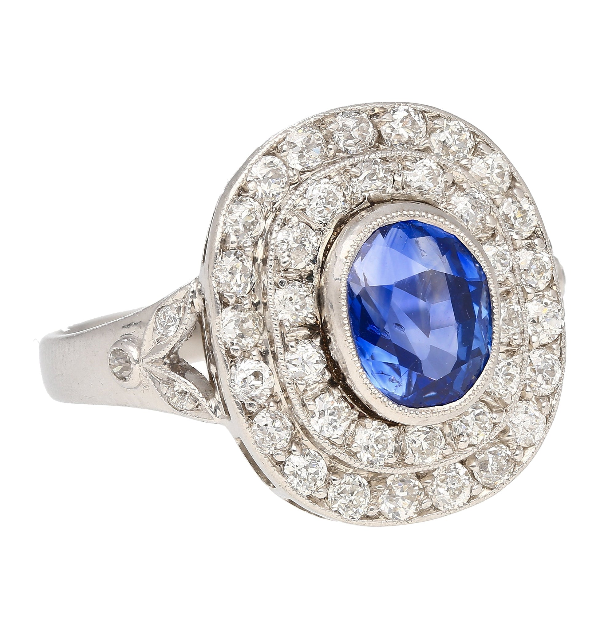 2.56 Carat No Heat Kashmir Blue Sapphire in Platinum Diamond Halo Ring