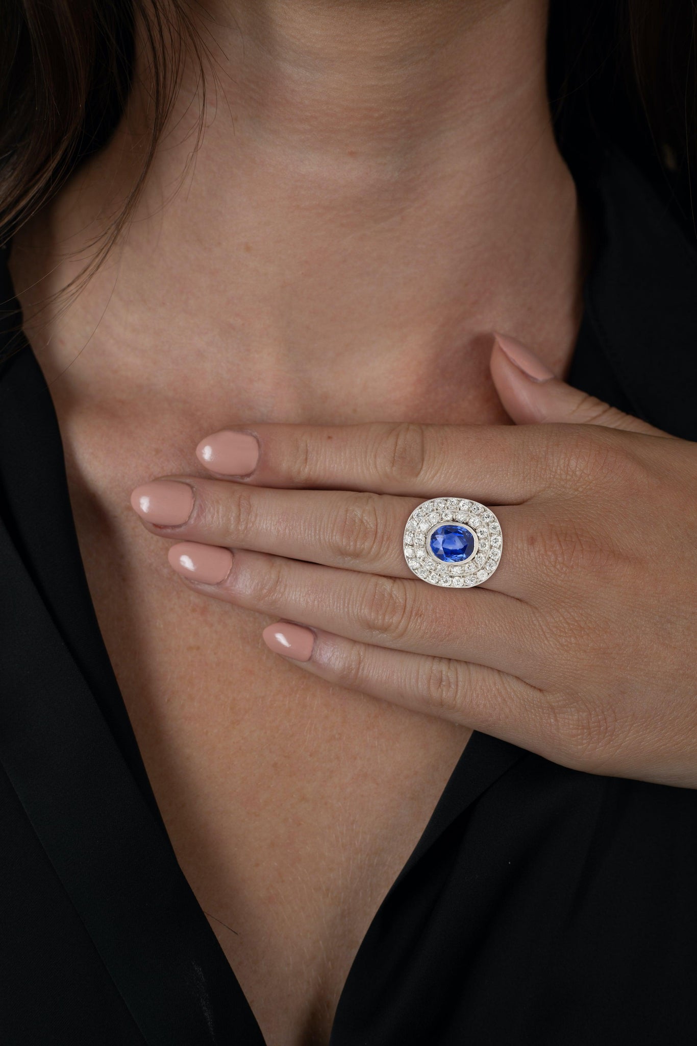 5.70ct Lab Sapphire diamonds ring kashmir blue 14kt – Avis Diamond Galleries
