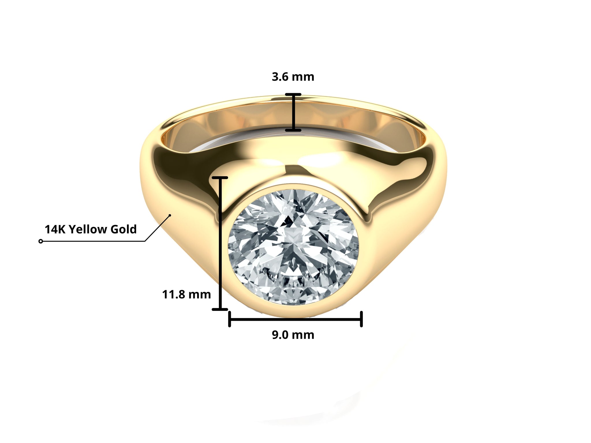 2.60 Carat Round Lab Grown Diamond in 14K Bezel Set Mens Ring-Rings-ASSAY