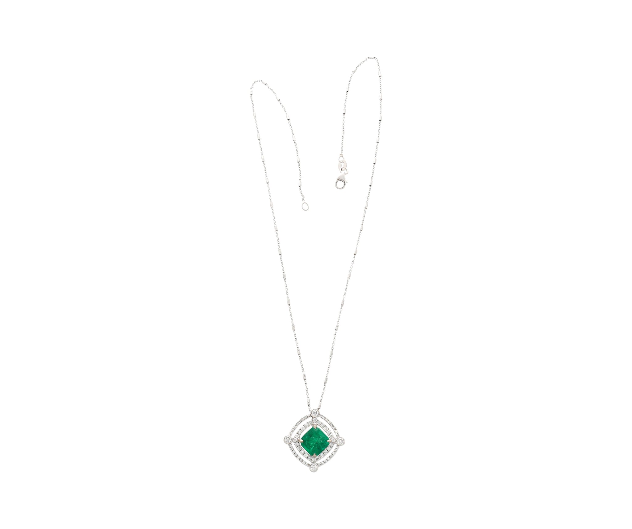2.72 Carat GRS Certified Minor Oil Muzo Green Colombian Emerald Necklace in 18k White Gold
