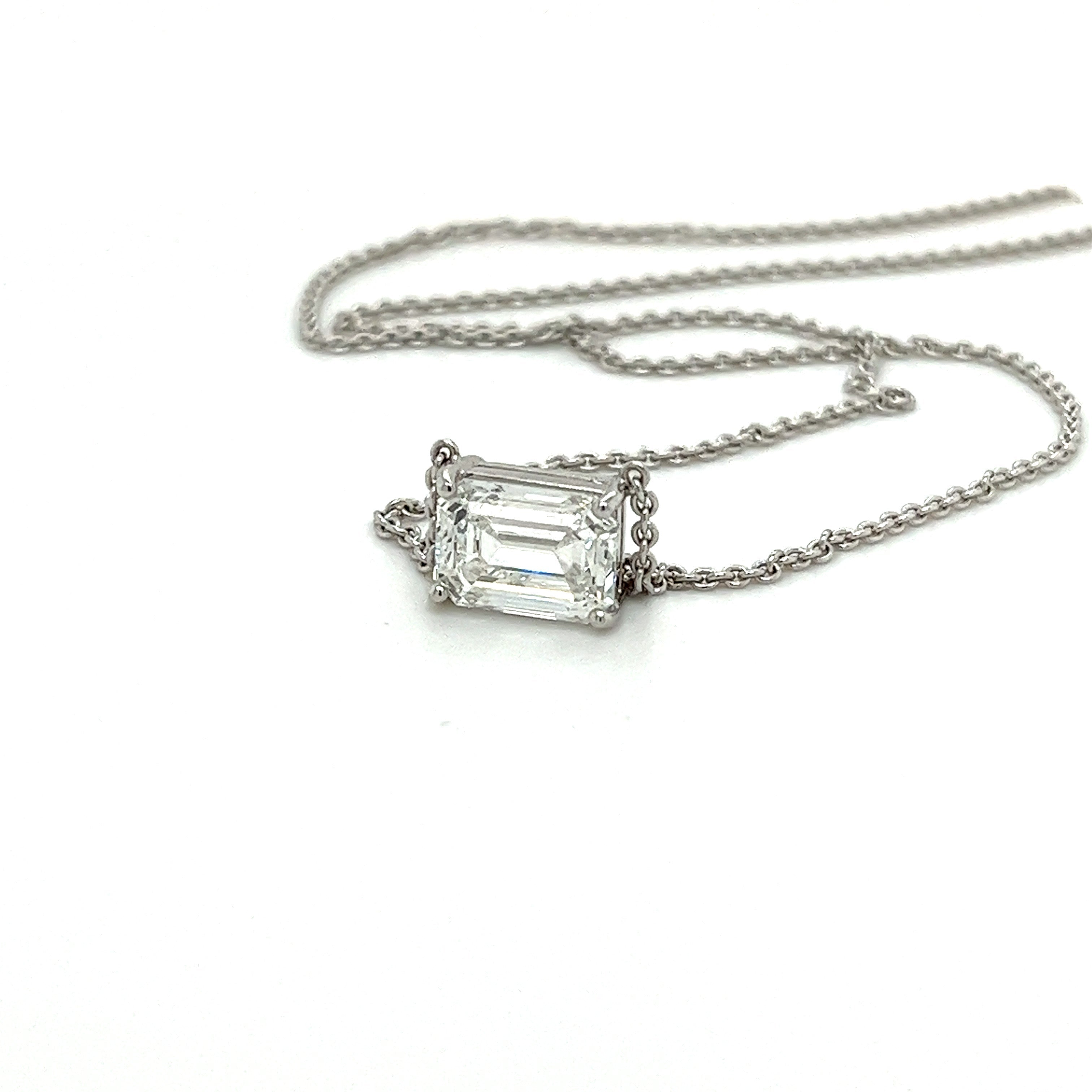 3 Carat Emerald Cut Solitaire Connecting Pendant Necklace in 14K White Gold-Necklaces-ASSAY