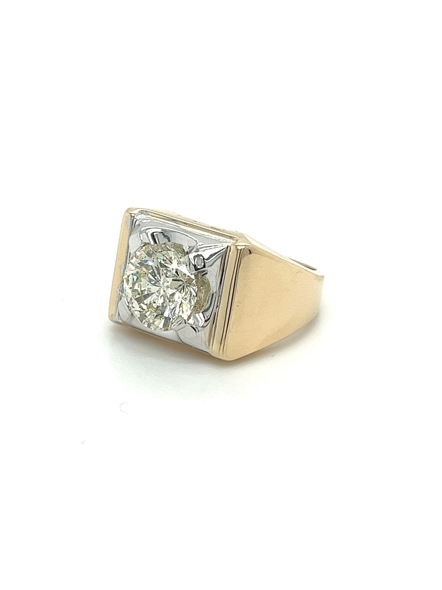 3 Carat Round Cut Natural Diamond Solitaire Mens Ring in 14K Solid Gold