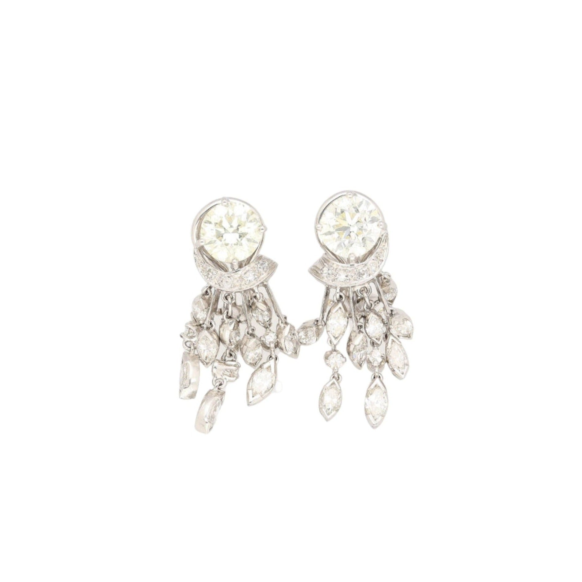 3 Carat Round & Marquise Cut Natural Diamond Chandelier Drop Earrings-Earrings-ASSAY