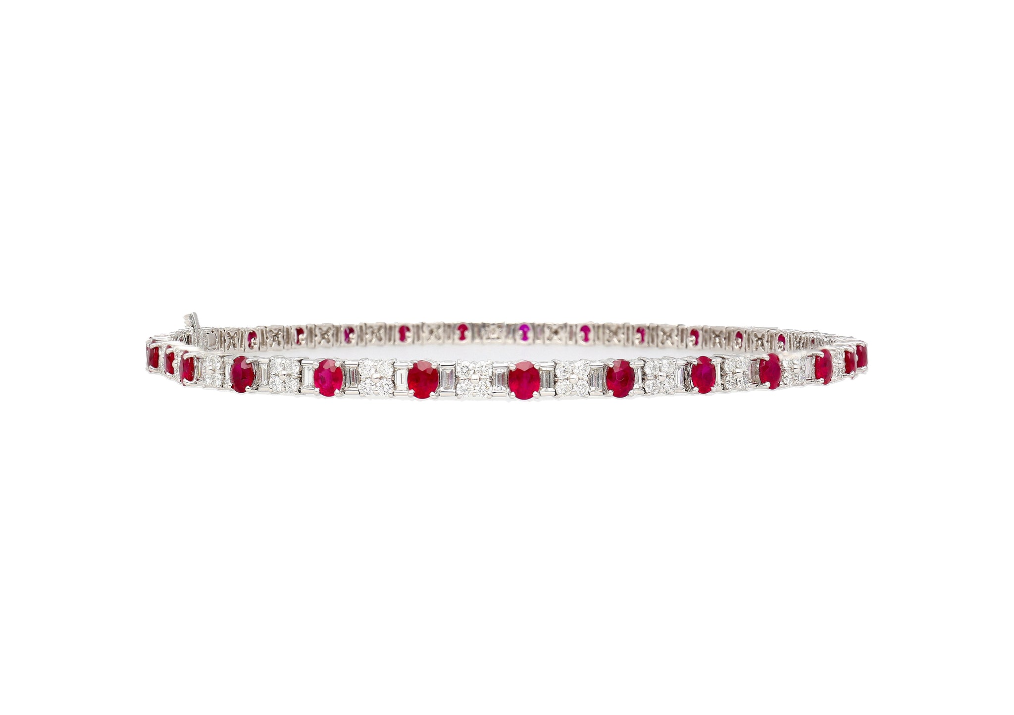 30 Carat TW Oval Cut Ruby and Diamond Tennis Necklace in Platinum